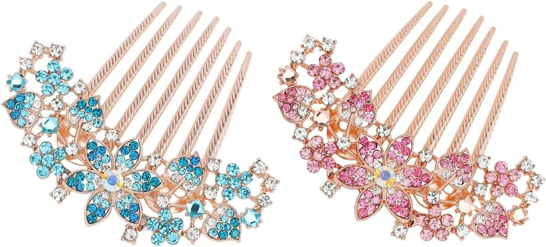 2 Pieces Flower Hair Combs Bridal Wedding Hair Crystal Rhinestones Ladies Hair Side Combs Hair Accessories for Women image number 6