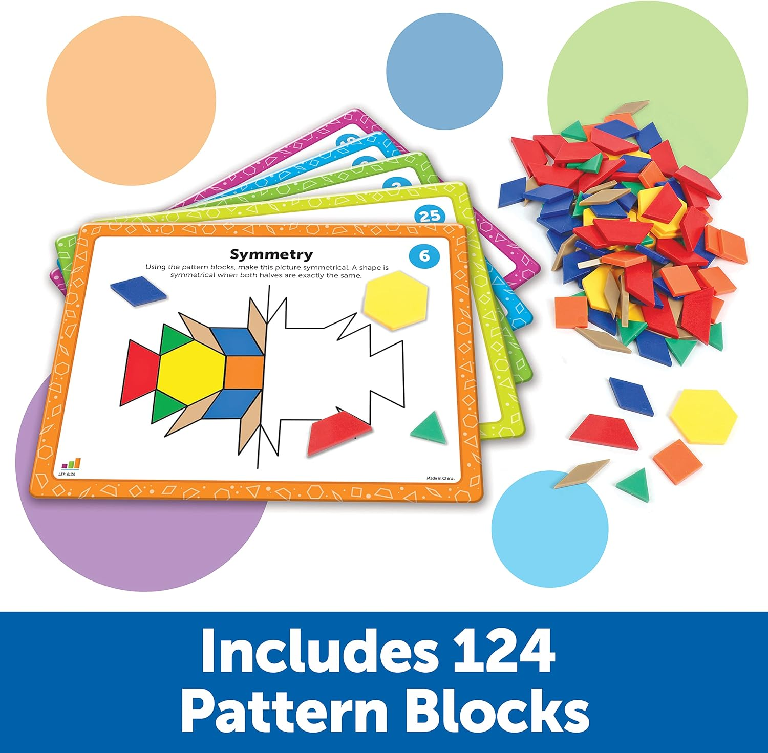Learning Resources Pattern Block Math Activity Set, Math Games for Kids, Educational Games, Preschool Math, Montessori, 144 Pieces, Age 5+ image number 4