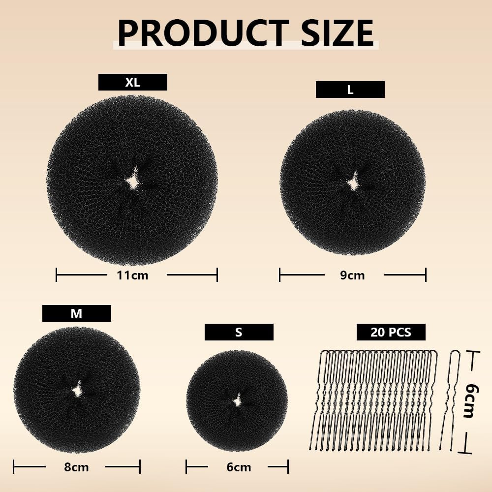 Zegnuem Black Hair Donuts 24Pcs Hair Donuts for Hair Bun Styling Tool Set for Buns with 20 Pins & 4 Headbands Professional Bun Maker for Girls Dancers Ballet Womenbuns image number 3