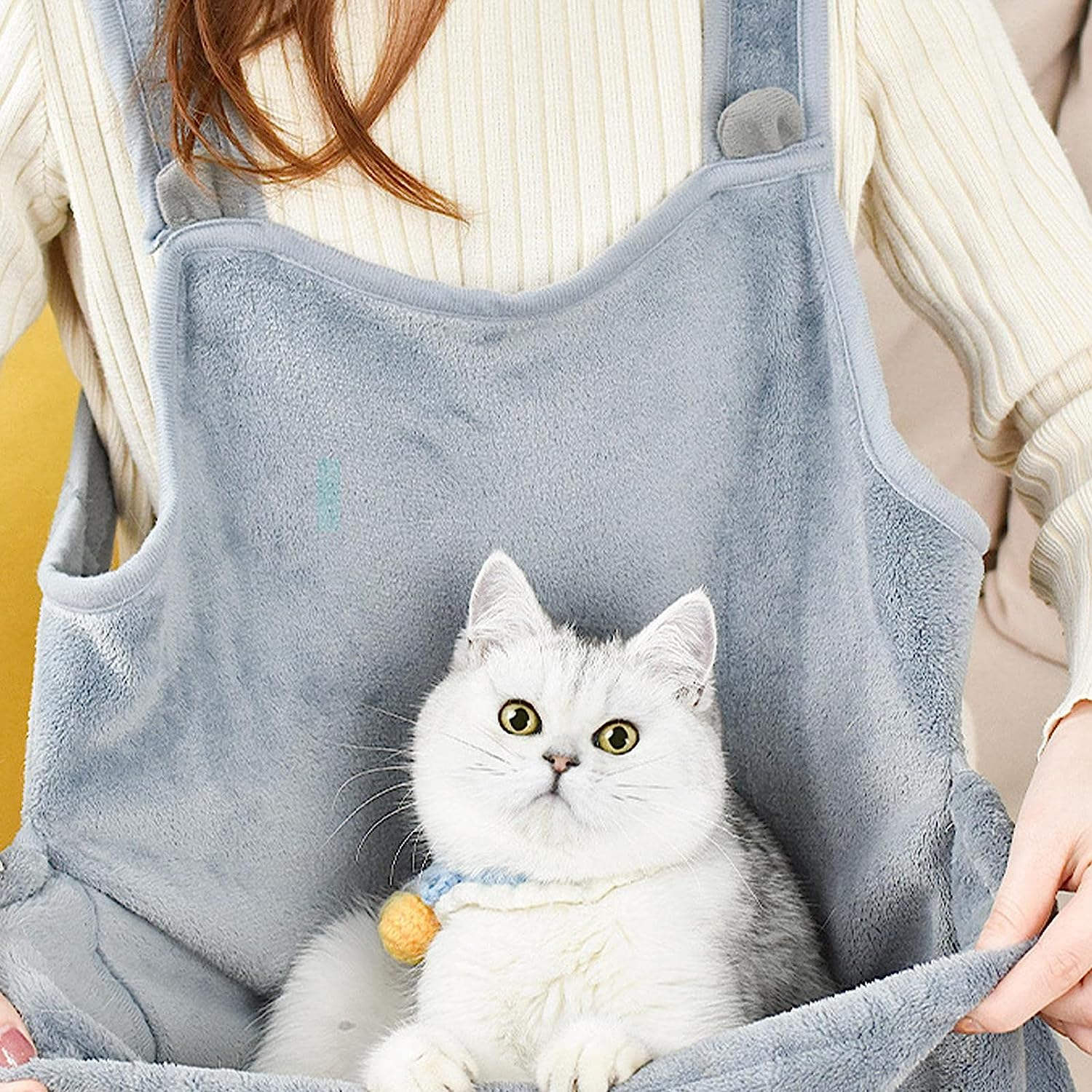 Cat Carrying Apron,Small Dog Cat Carrier Chest Soft with Pocket | Hands Shoulder Carry Soft Breathable Pet Apron for Indoors, image number 4