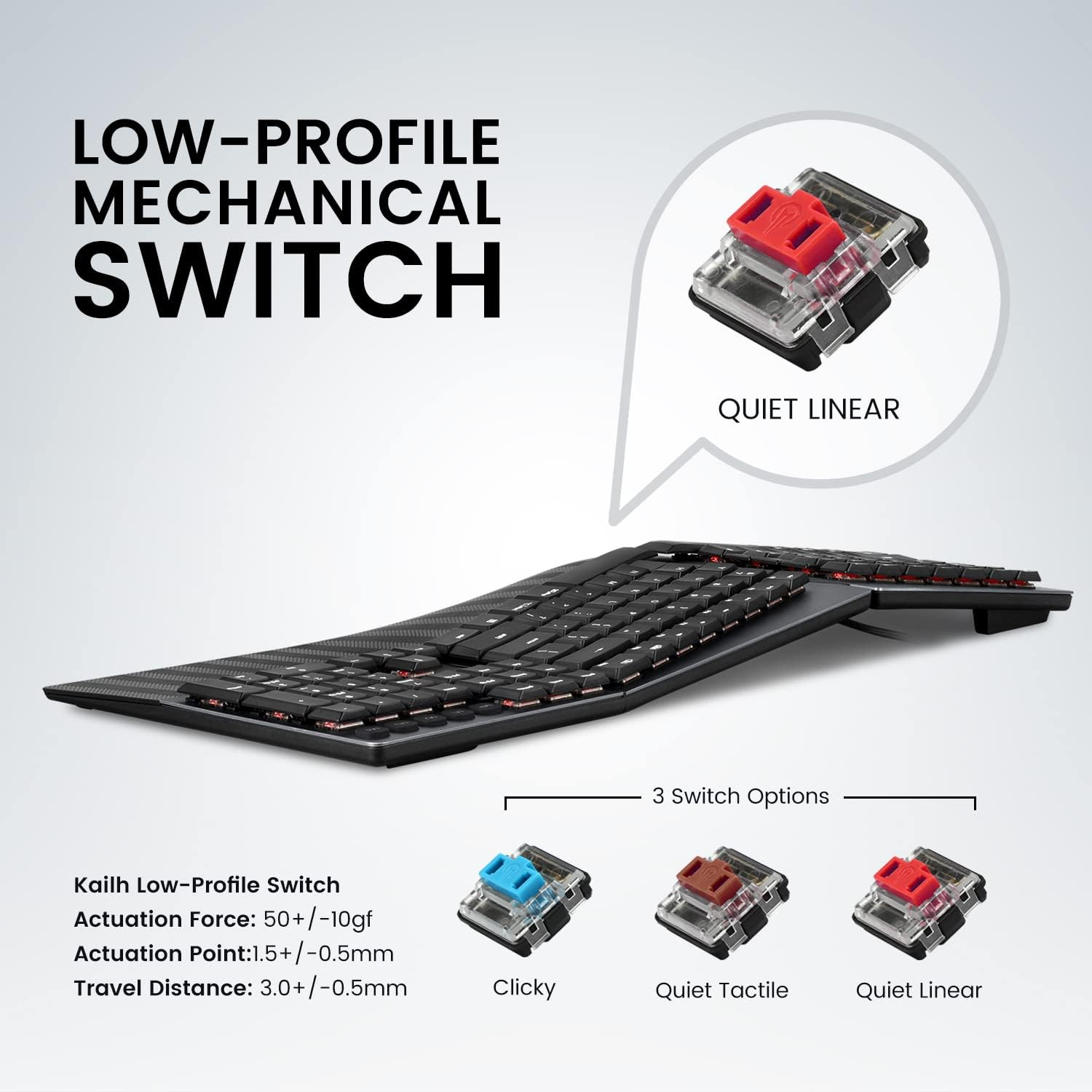 Perixx PERIBOARD-535RD Wired Ergonomic Mechanical Split Keyboard - Low-Profile Red Linear Switches - Programmable Feature with Macro Keys - Compatible with Windows and Mac OS X - US English, Black image number 6