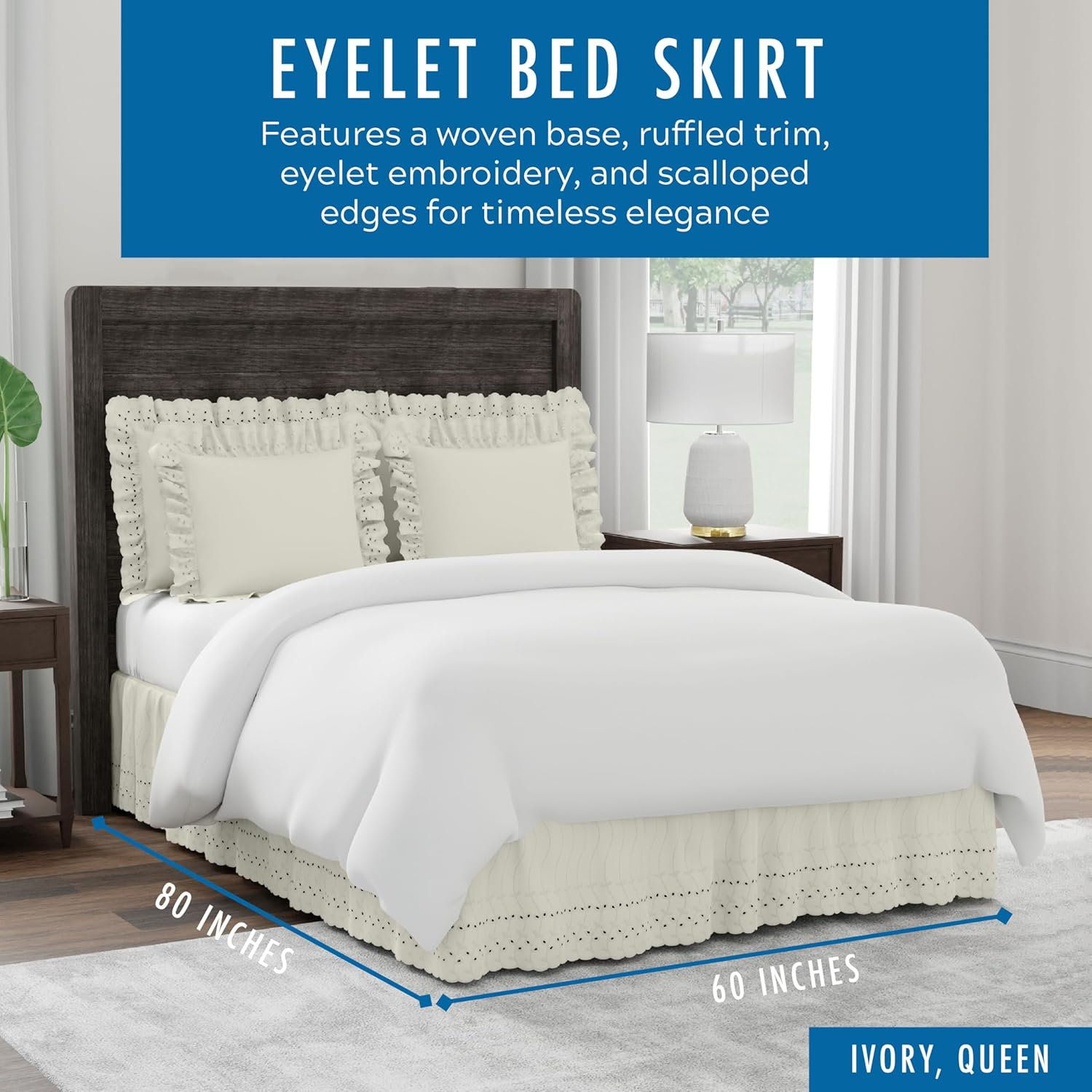 Eyelet Ruffled Bedskirt &ndash; Ruffled Bedding with Gathered Styling &ndash;14&rdquo; Drop, Queen, Bone Ivory image number 5