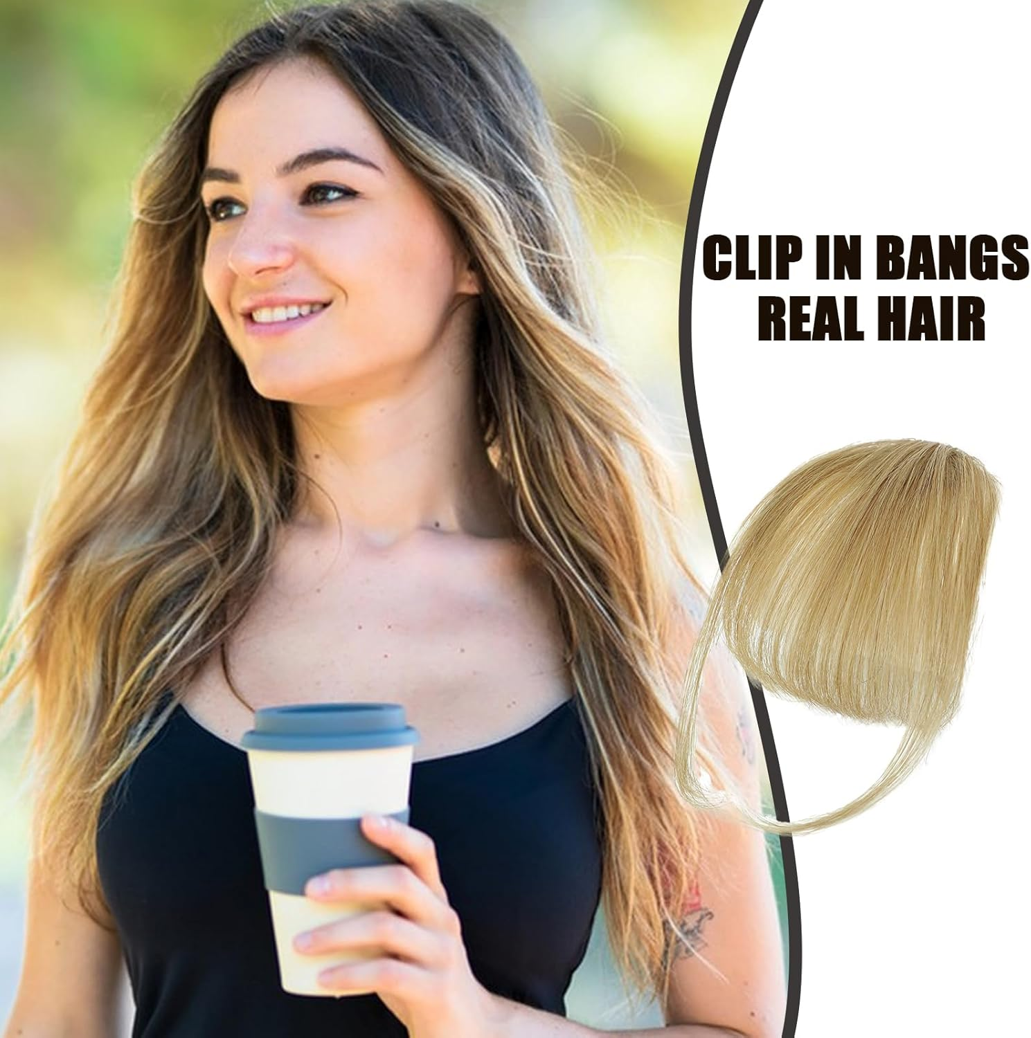 Mivpzisk Clip on Bangs Human Hair, Women Human Hair Dim Bangs, Clip in Bngs on Wispy Fringe with Temples Hairpieces, Stylish Natural Color Fringe Hairpieces - 613 image number 5