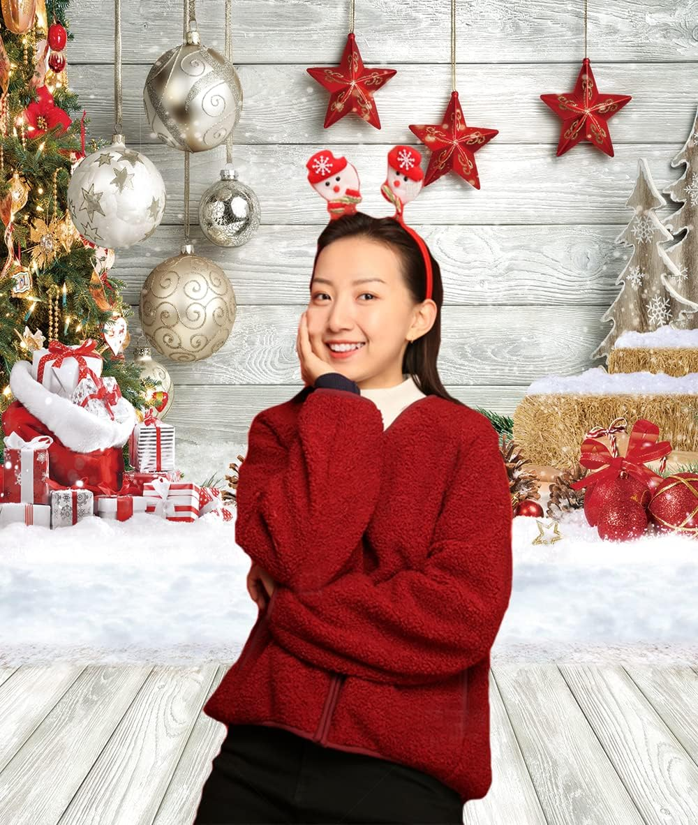 CHAIYA 6X8FT Christmas Backdrop White Wood Floor Photography Backdrop Winter Snow Xmas Tree Gift Family Party Background New Year Party Decoration Backdrop image number 5