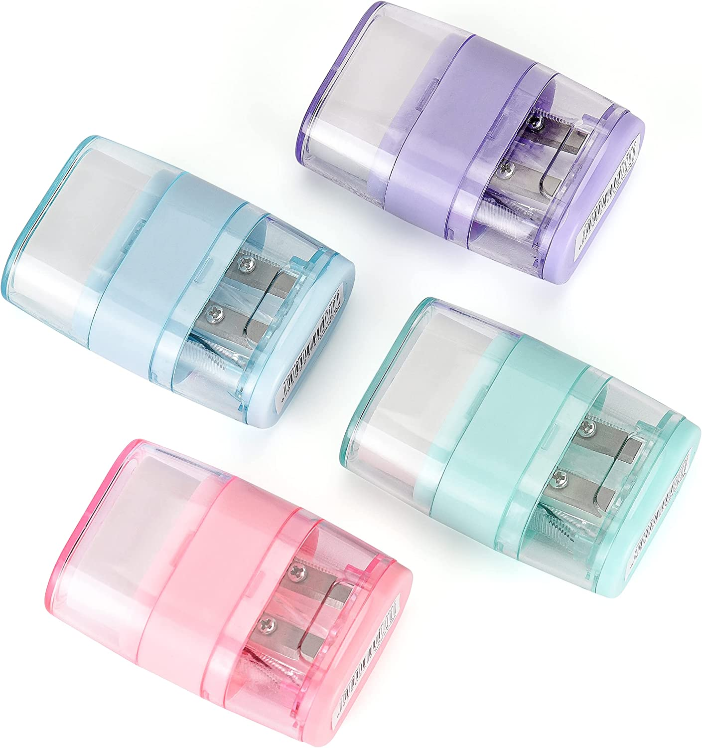 4 PCS Manual Pencil Sharpener with Eraser, Double Hole Multicolored Sharpener with Eraser Fun Stationery Back to School Supplies, Classroom Rewards, and Birthday Party Favors image number 4