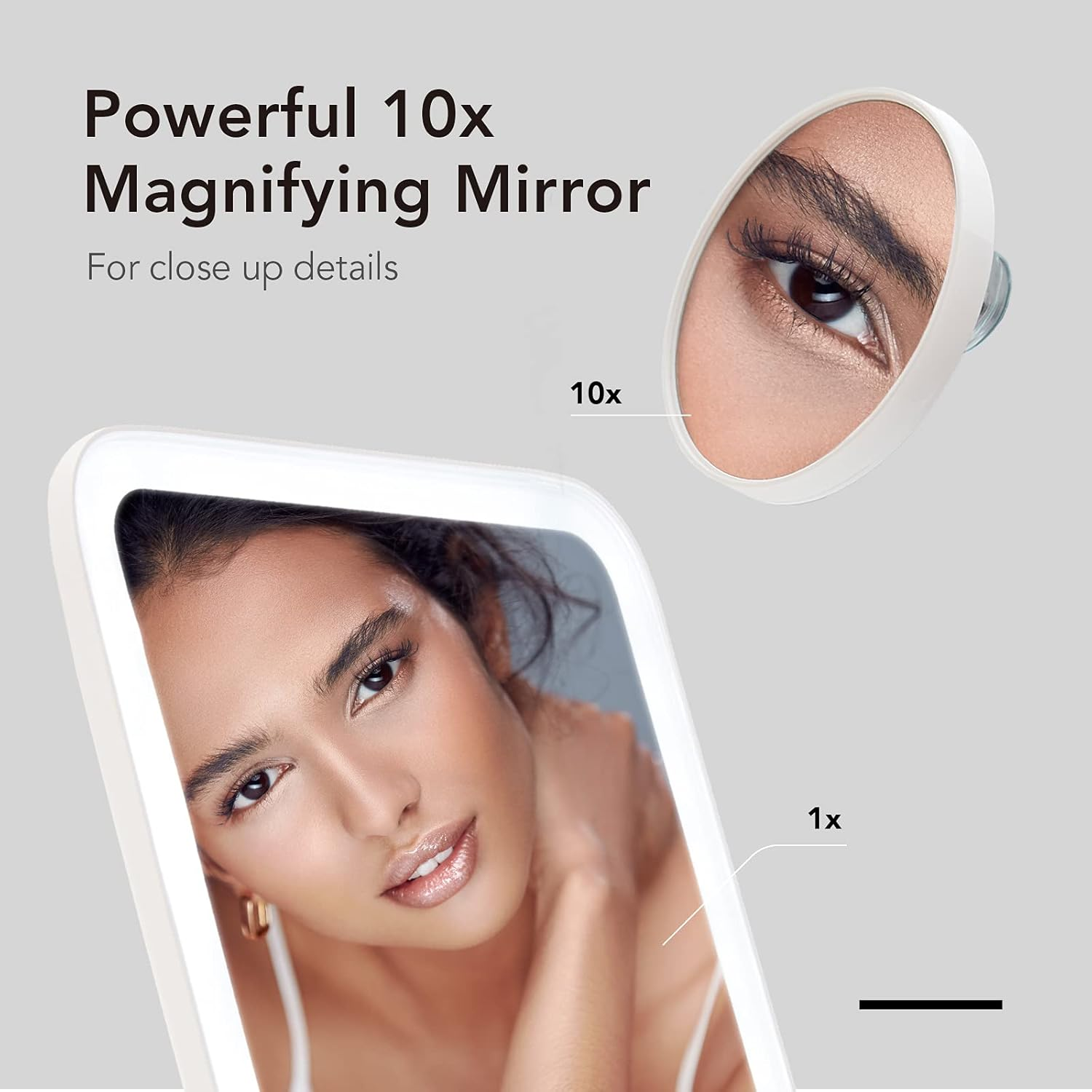 Fancii Portable LED Makeup Mirror with 3 Adjustable Light Settings, 1X Large Mirror & Detachable 10X Magnifying Mirror - Cordless Lighted Vanity Mirror for Travel, Dual Power, 360&deg; Rotatable Kickstand - Aura Go (Rechargeable) image number 1