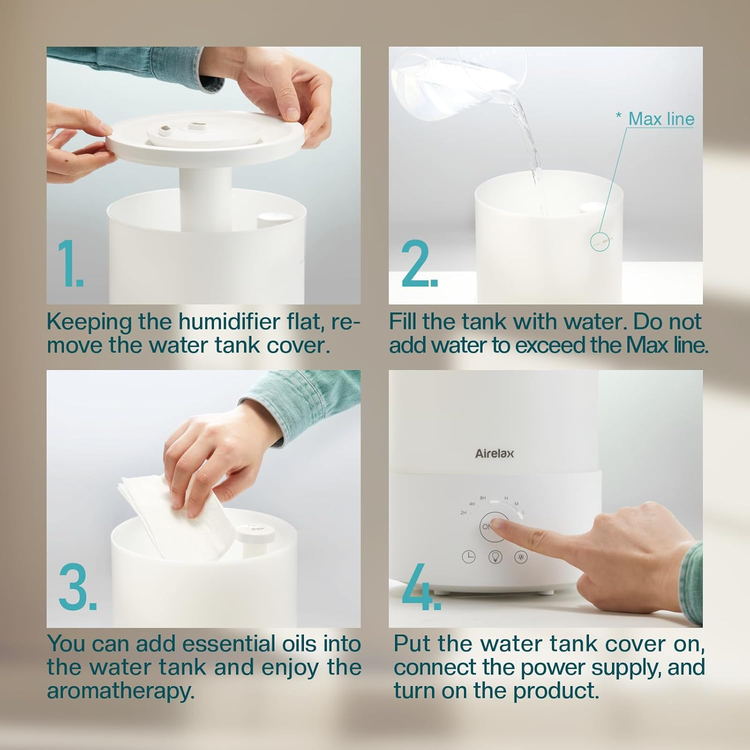 Airelax Humidifier 2.5L Air Humidifier for Bedroom Baby Room Cool Mist Small Humidifier with 360&deg; Dual Nozzles, Top Fill, Quiet Sleep Mode, Auto Shut Off, Humidifier & Oil Diffuser & Night Light image number 2