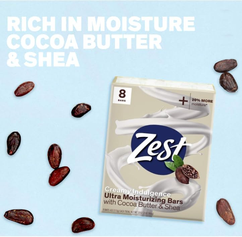 Zest 8-Bar Bath Size Soap, Creamy Cocoa Butter & Shea, 4 Ounce image number 5