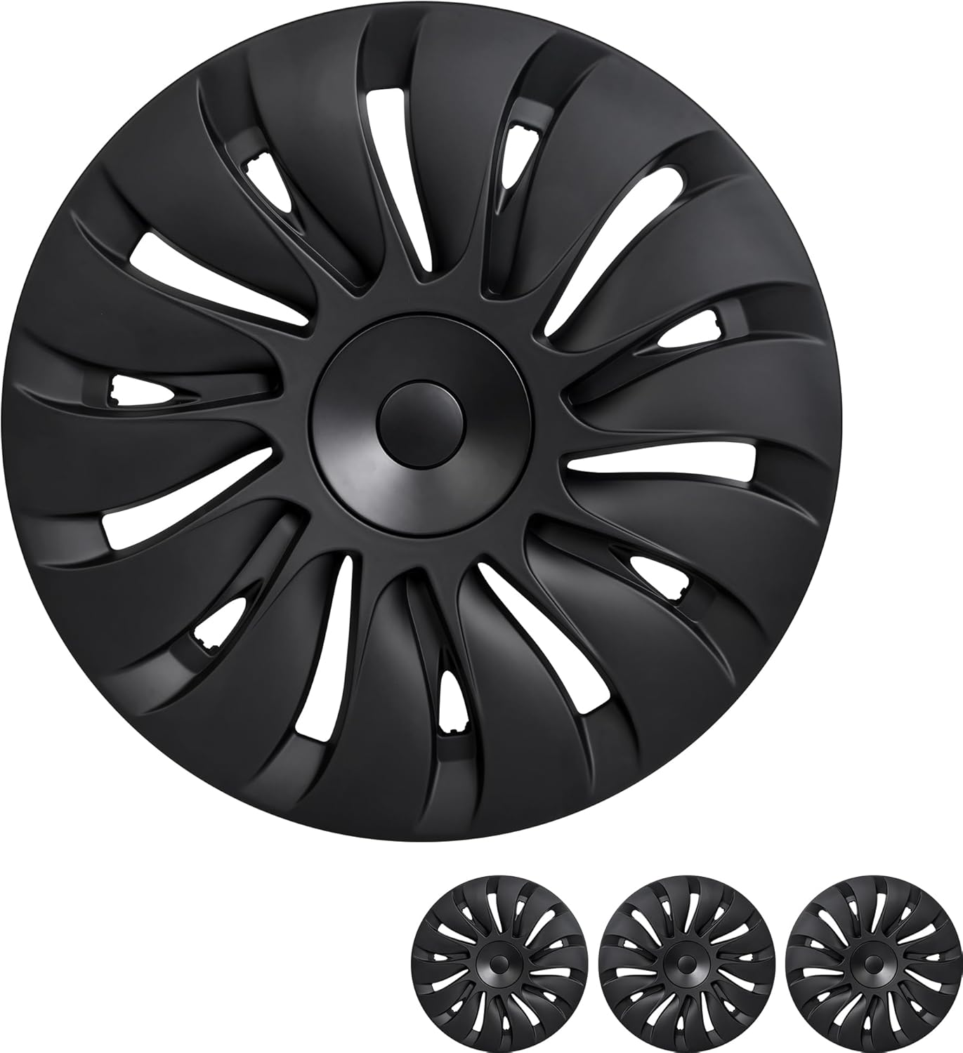 LPZAKVE Tesla Model Y Wheel Covers 19 Inch, Symmetrical Matte Black Hubcaps Accessories Fit to Tesla Model Y 2024 to 2021, Set of 4 Pcs Rim Protector (Storm Style B)