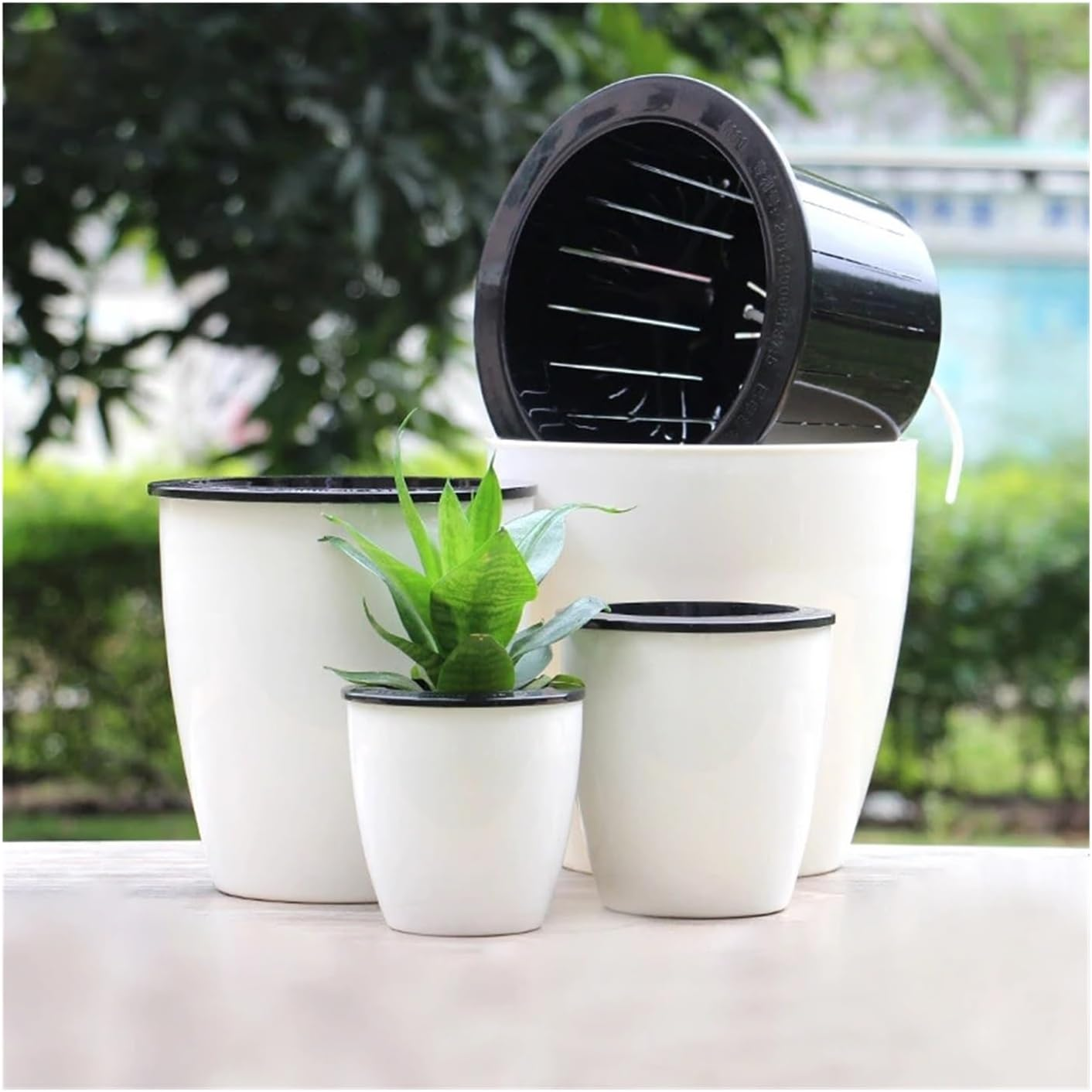 5PCS Plant Self Watering Plastic Flowerpot, White Modern Plastic Flowerpot, Succulent Orchid Indoor Flowerpot, with Inner Mesh Size 4''4.2'' 4.6 '' 5''6.6 '' image number 2