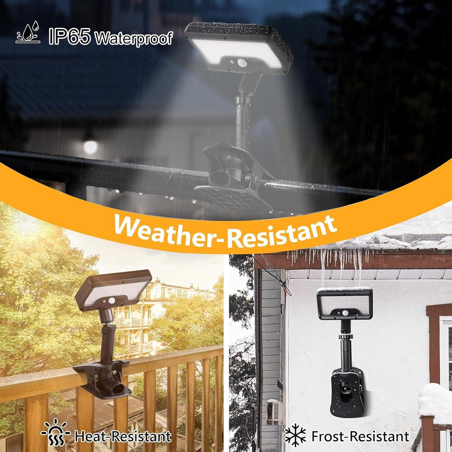 Solar Lights Outdoor, 2 Pack 600LM 92 LED Clip on Solar Motion Lights Outdoor, 360&deg; Adjustable & 3 Modes, 120&deg; Wide Angle, IP65 Waterproof Solar Security Light for Porch Courtyard, Garage, Walkway image number 6