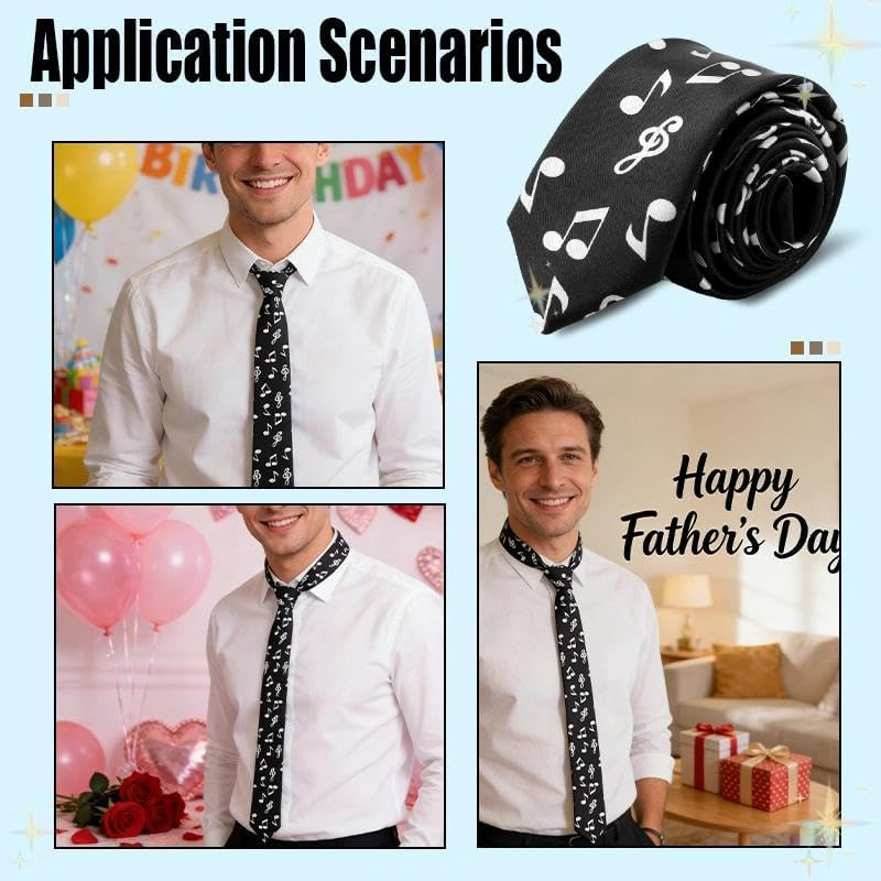 Mens Necktie Music Note Tie Novelty Bussiness Neckties Wedding Ties Fathers Day Birthday Gifts for Husband Father Musician Music Lovers Gift image number 5