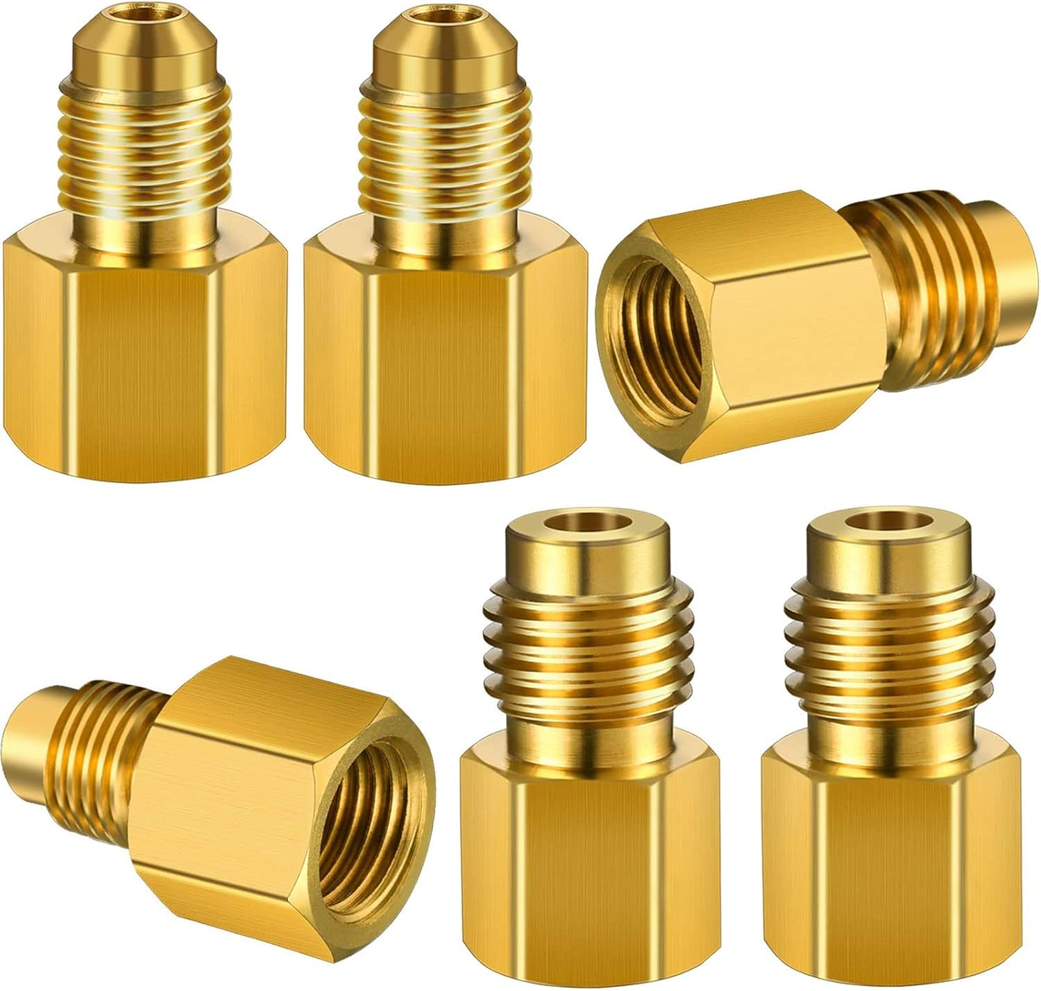 6015 R134A Brass Refrigerant Tank Adapter to R12 Fitting Adapter 1/2 Female Acme to 1/4 Male Flare Adaptor Valve Core and 6014 Vacuum Pump Adapter 1/4 Inch Flare Female to 1/2 Inch Acme Male (2)