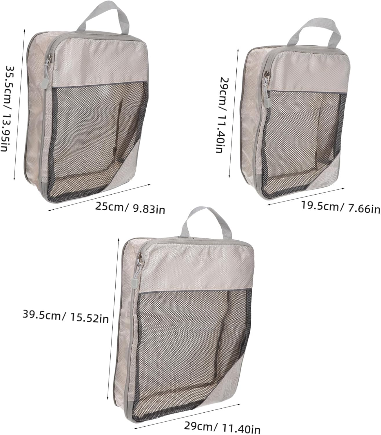 POPETPOP 3PCS Expandable Compression Packing Cubes Travel Organizer Bags for Clothes Shoes Accessories Space-Saving Luggage Storage Beige image number 3