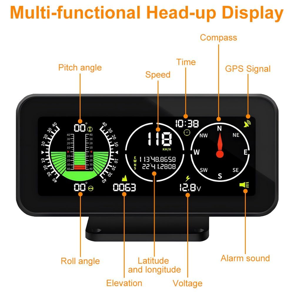 OBEST Car Head up Display,Gps Speedometer,Inclinometer for Off-Road Driving,Color High-Definition LCD Screen,Compass,Speeding Alarm,Fatigue Driving Alarm Suitable for All Car Models image number 3