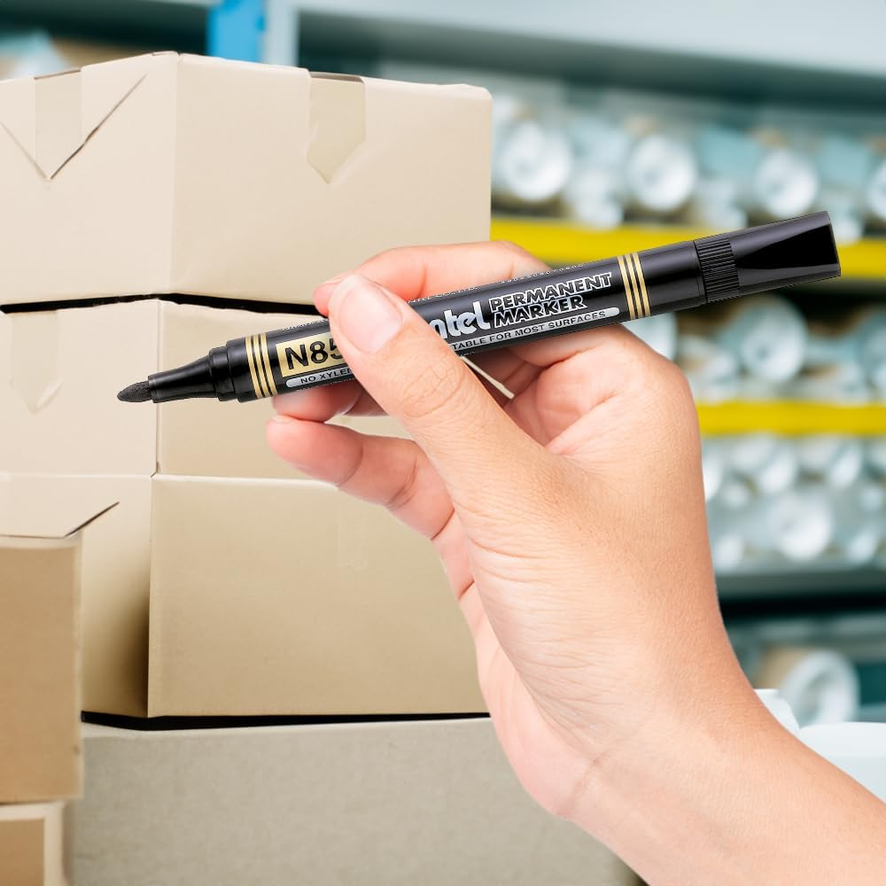 Pentel Permanent Marker Bullet Point Black Ink, 4 Pack Wallet (N850-4A) image number 2