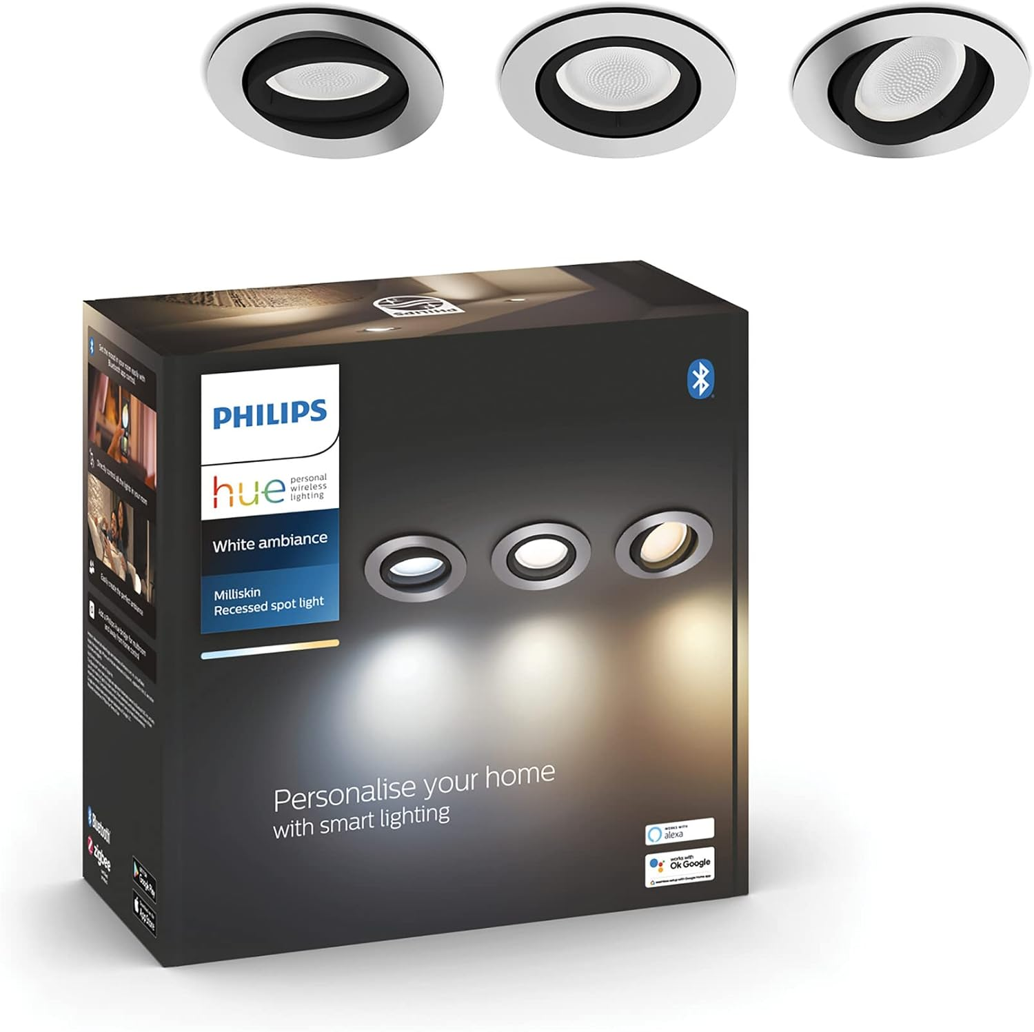 Philips Hue - Milliskin Hue Recessed, White, 3 Count (Pack of 1)