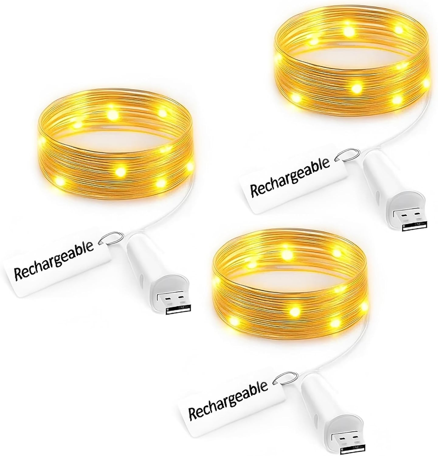 Rechargeable LED Fairy Lights &ndash;USB Powered Battery Operated String Lights, Warm White Waterproof Copper Wire Firefly Lights for Mason Jars Bedroom Wedding DIY Decor Christmas (Multicolor, 1Pack) image number 6