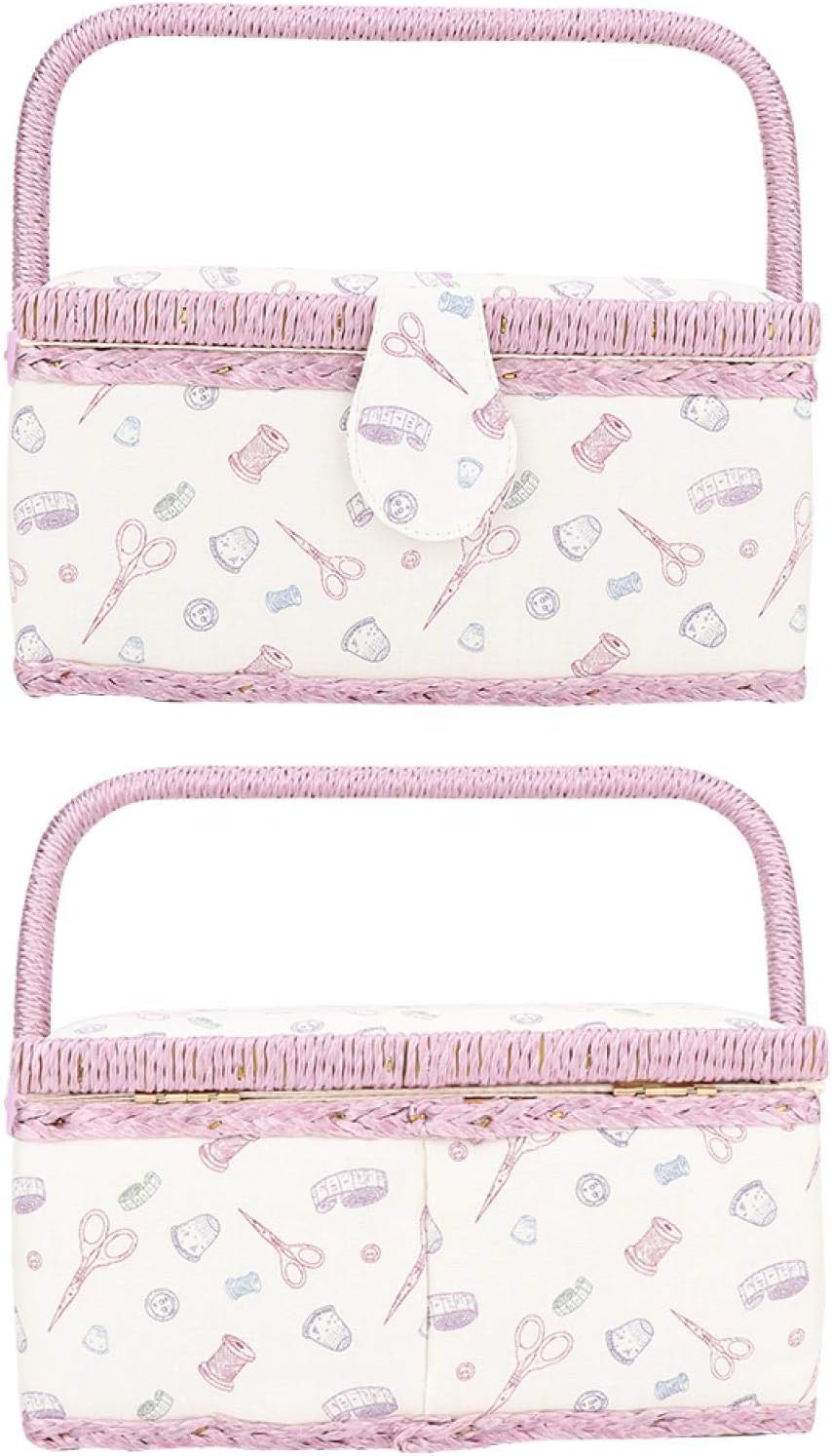 Sewing Basket, Double-Layer Pink Thread Needle Sewing Organizer Vintage Portable Household for Spindles for Needles image number 6