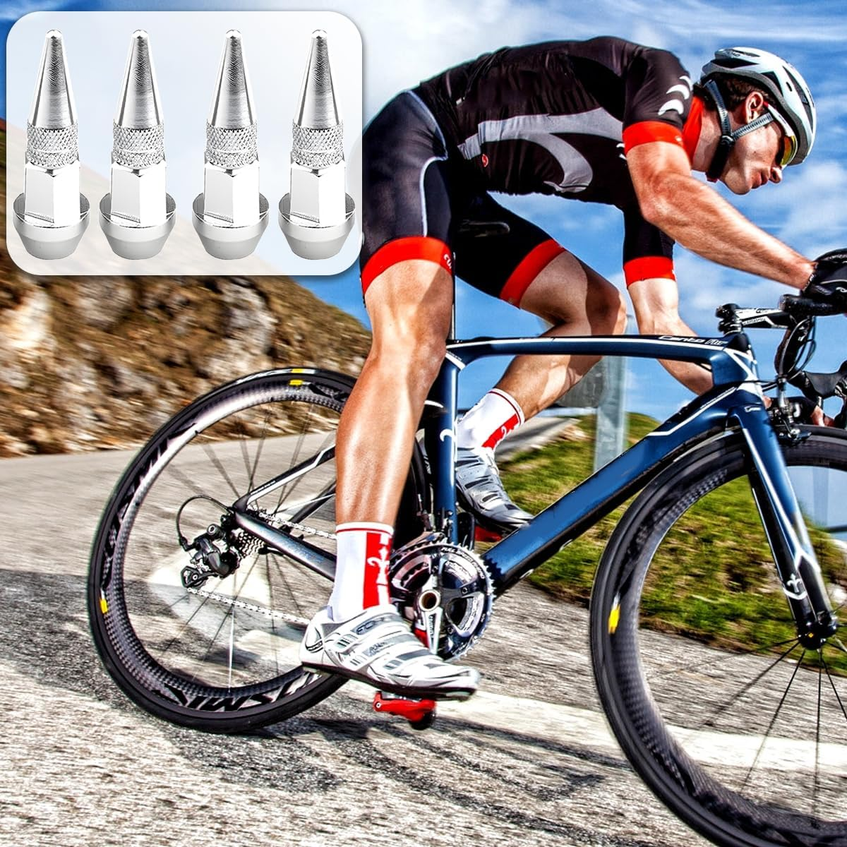 JNNJ 6 Pieces Car Wheel Tyre Valve Stem Cap, Aluminium Alloy Dust Caps Car Tyres, Aluminium Alloy Tyre Valve Cover (Silver) image number 3