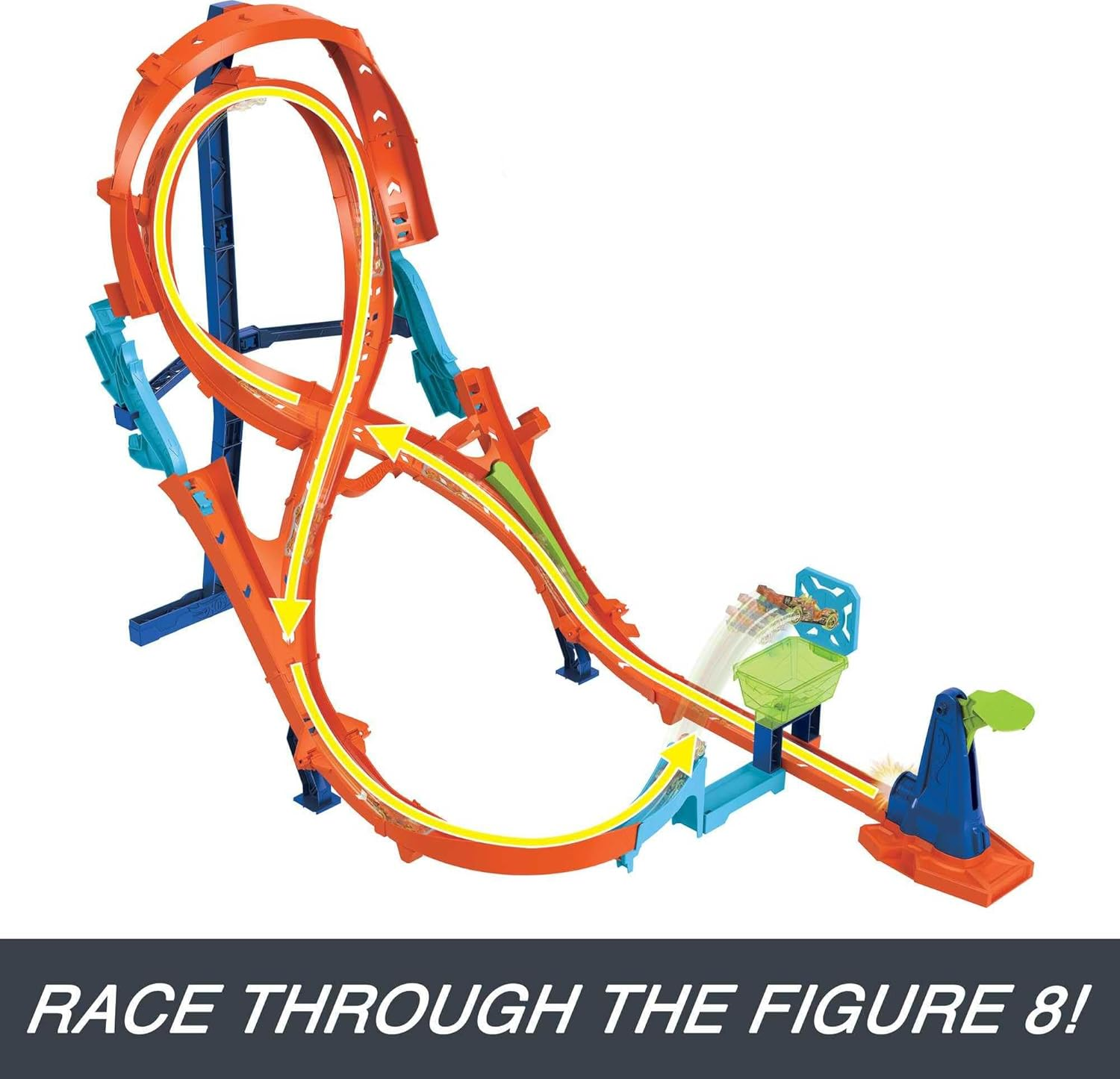 Hot Wheels Track Set with 1 Hot Wheels Car, Tall Figure-8 Track for Race & Stunting, Connects to Other Hot Wheels Tracks, Folds for Convenient Storage Multicolor HMB15 image number 5