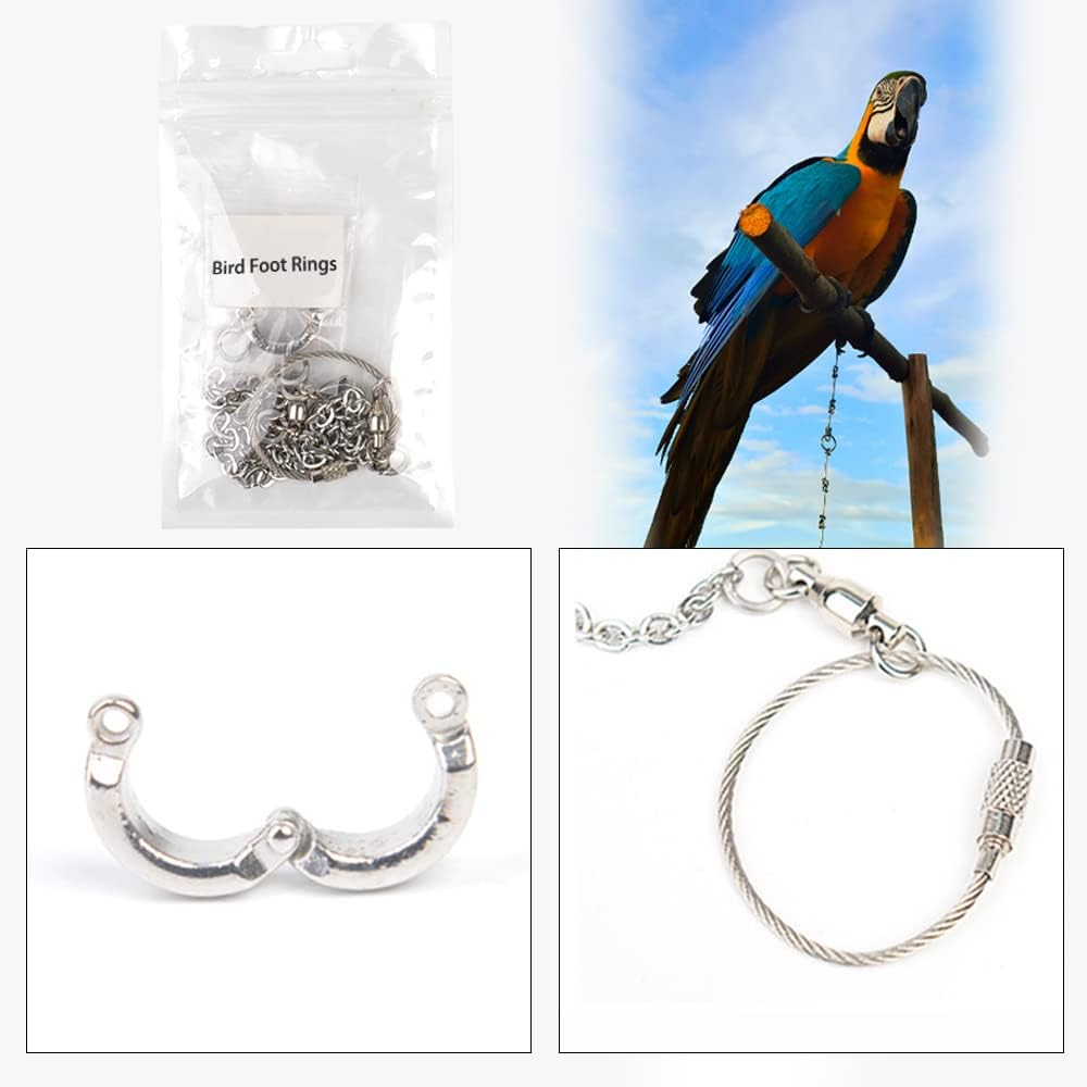 XUSUD Bird Foot Rings Stainless Steel Split Bird Rope Rings Anti-Bite Bird Training Chains for Parrot or Starling Bird Pets image number 5