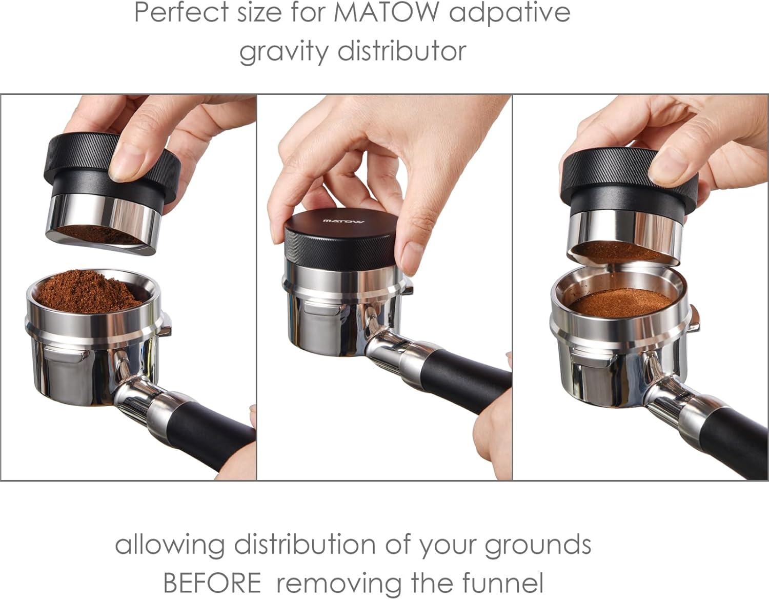 2 in 1 Design Gravity Distributor and Magnetic Dosing Funnel Combo, 58.5Mm Adaptive Espresso Distributor and Stainless Steel Dosing Ring Set Fits All 58Mm Portafilter