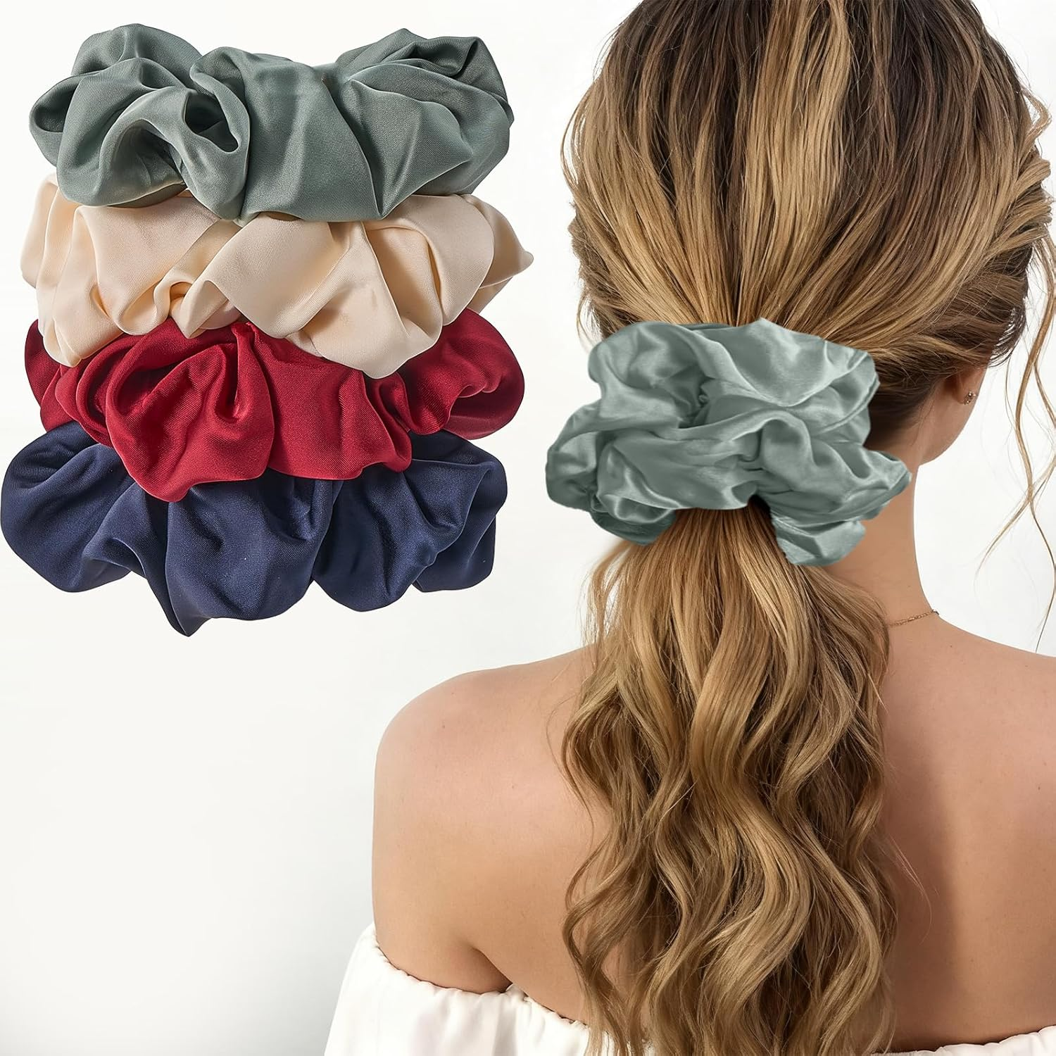 Lolalet Big Scrunchies for Women, 5.9 Inch Large Satin Scrunchies Jumbo Hair Scrunchies Oversized Elastic Hair Ties Extra Large Scrunchy Giant Hair Bands for Thick Curly Hair -4 Pack, Style F