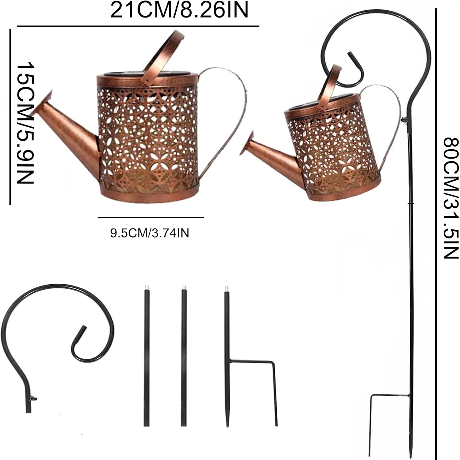 Solar Garden Lights - Retro Metal Watering Can Lantern with String Lights, Outdoor Waterproof Decor for Walkway, Backyard, Patio, Lawn