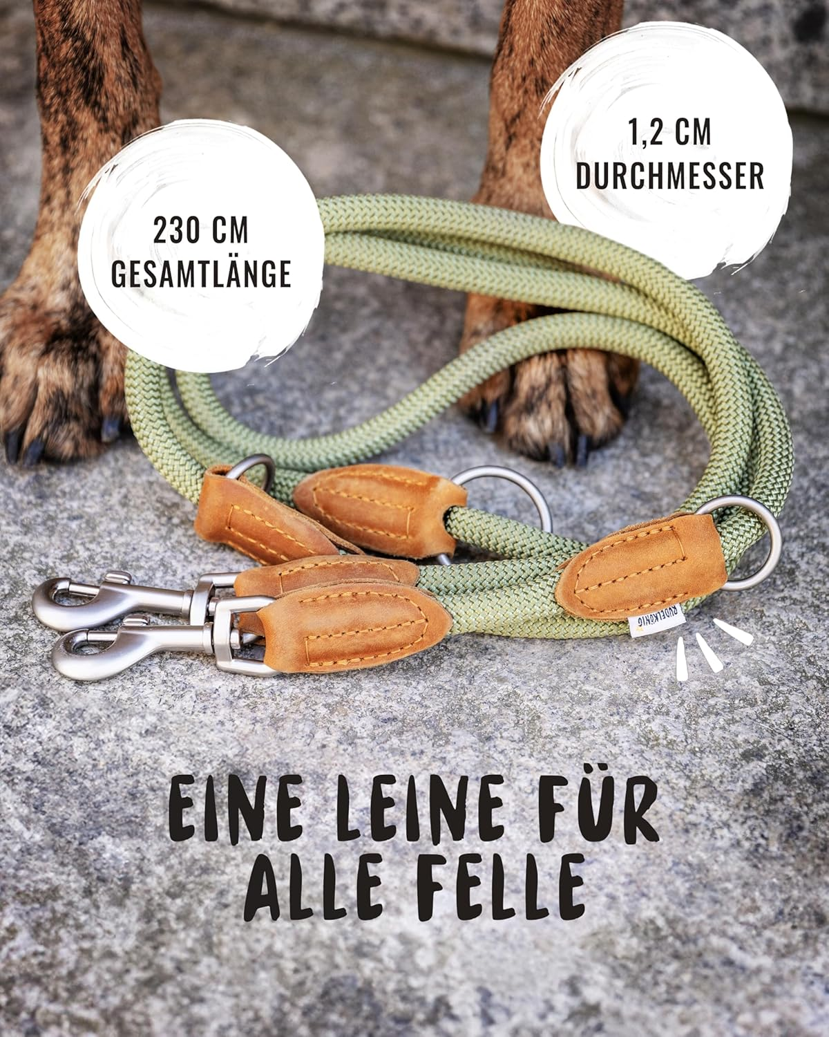 Rudelk&ouml;nig Emma Dog Lead 2.30 M - Adjustable Dog Lead for Medium and Large Dogs - Elegant Rope Lead in Khaki image number 1