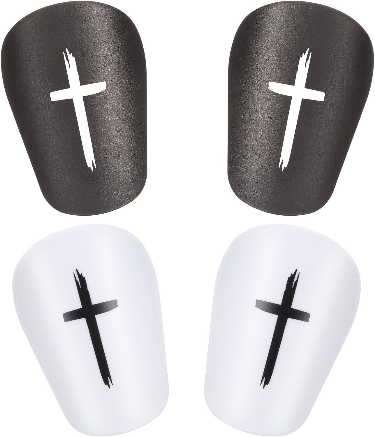 Black and White Cross Protective Soccer Shin Pads Mini Football Shin Pads, 4Pcs Black White Cross Mini Small Shin Guards,Black White Cross Protective Soccer Shin Guards