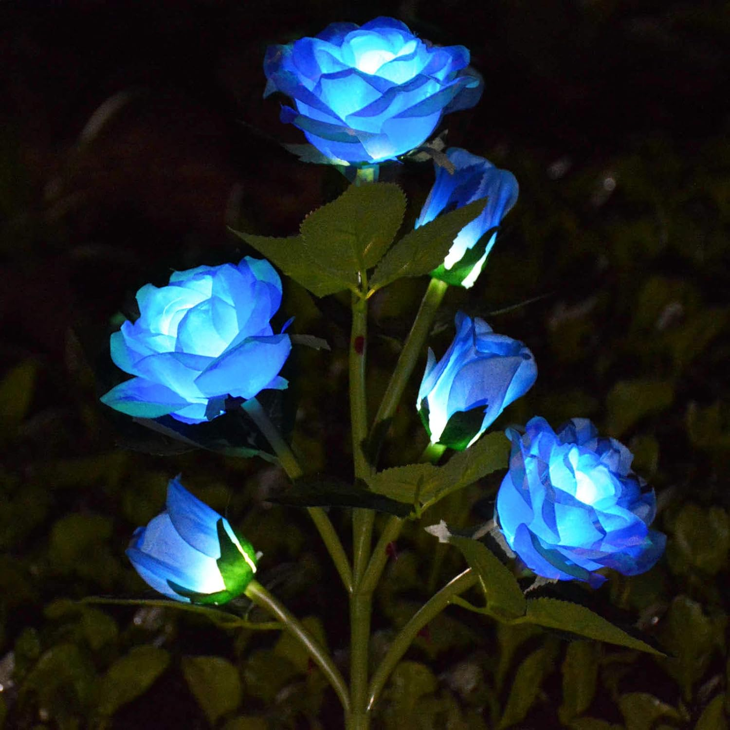 [Upgraded 6 Flowers]Solar Powered Artificial Rose Flower Lights,Waterproof Outdoor Garden Accent Lighting for Summer Country Field Yard Pathway Balcony Memorial Cemetery Gravesite Decorations, Yellow