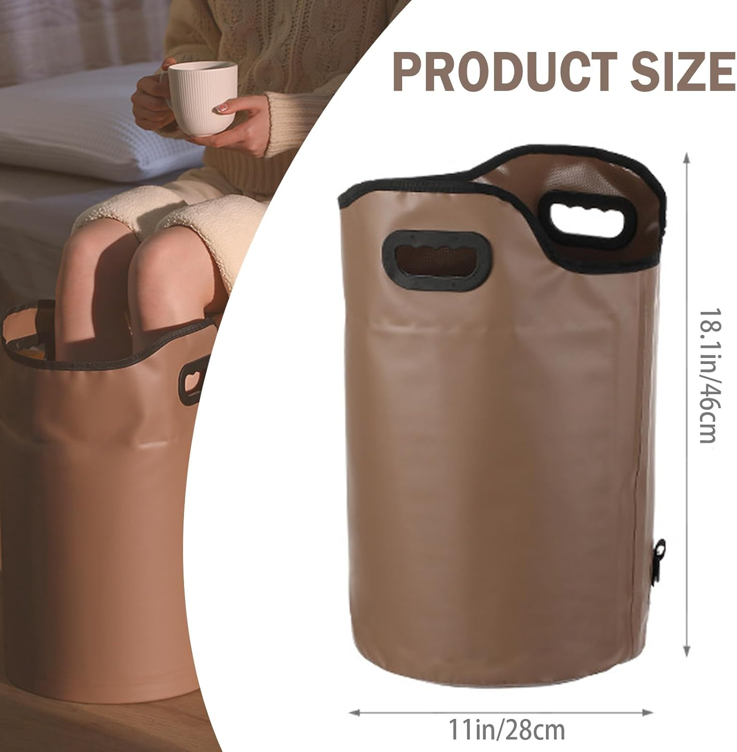 Collapsible Foot Bath Basin with Drainage Hole, Portable Foot Soak Tub with Handles, Travel & Camping Foot Spa Water Bucket image number 2