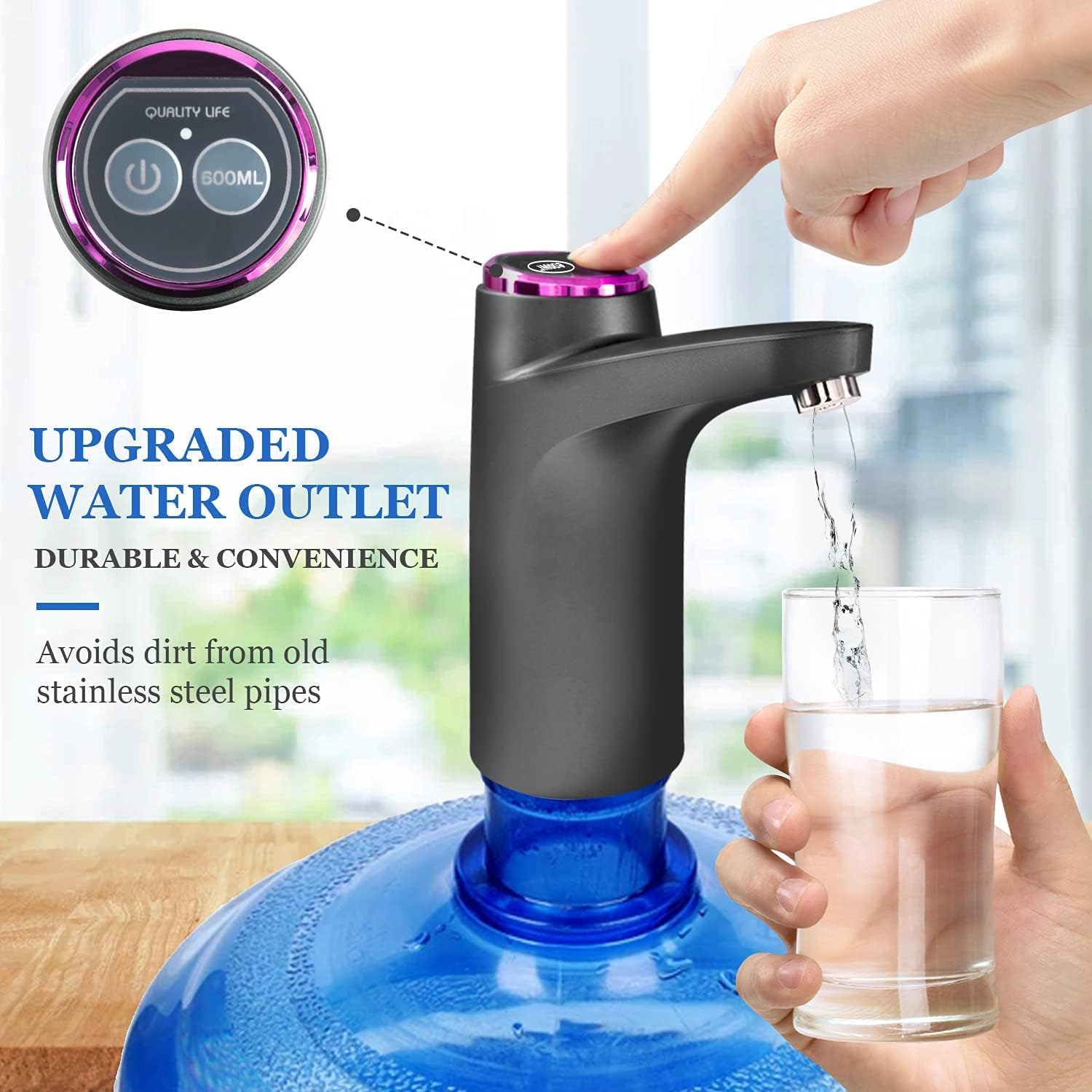 Electric Water Dispenser Electric Water Bottle Pump Smart Water Dispenser 5 Gallon Bottle Build-In TDS Water Quality Tester Wireless for Home Kitchen Office Use Electric Drinking Water Pump image number 3