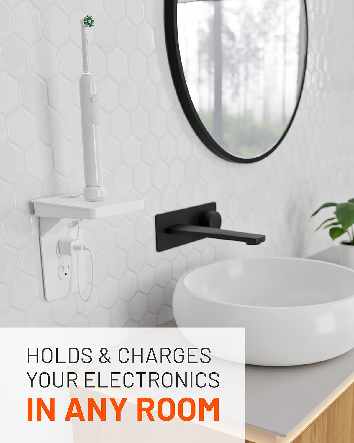 ECHOGEAR Outlet Shelf for Decora/Gfci Outlets - Next-Gen Design with Built-In Cord Storage & Room for Bulky Plugs - Quick Install with Included Hardware image number 5