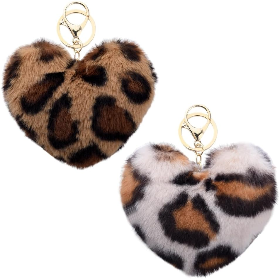 Leopard Print Bag Charms for Handbags Purse Leopard Keychains for Women Girls Animal Lover Heart Accessories for Car Keys