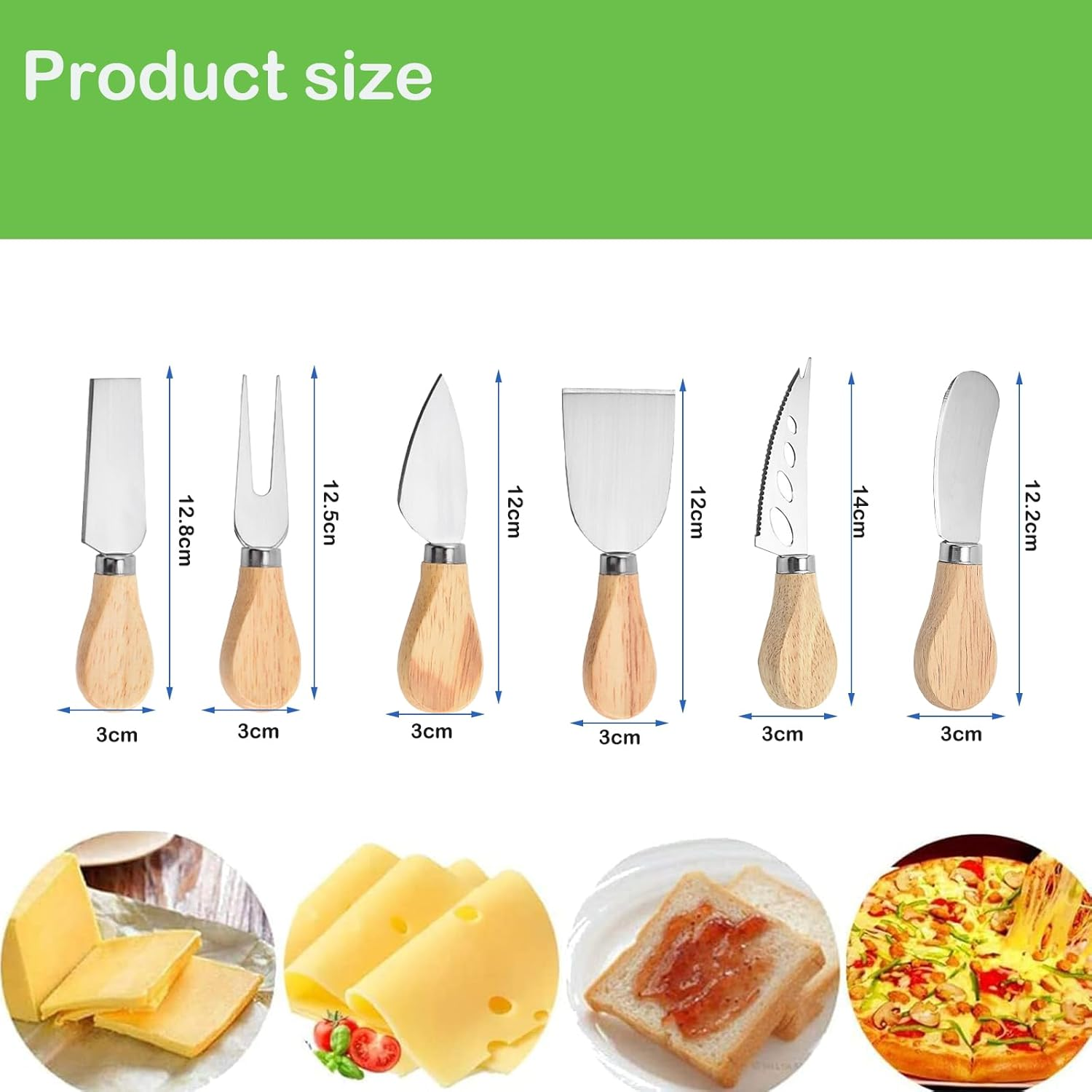 6 Piece Set of Oak Handled Cheese Kniveswooden Handle Cheese Knife Set for Charcuterie Board, Mini Steel Stainless Cheese Cutter,Cutlery Gift Set