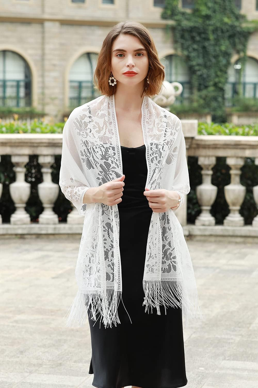 RIIQIICHY Shawls and Wraps for Evening Dresses Scarfs for Women Pashmina Wedding Formal Shawl - Black image number 7