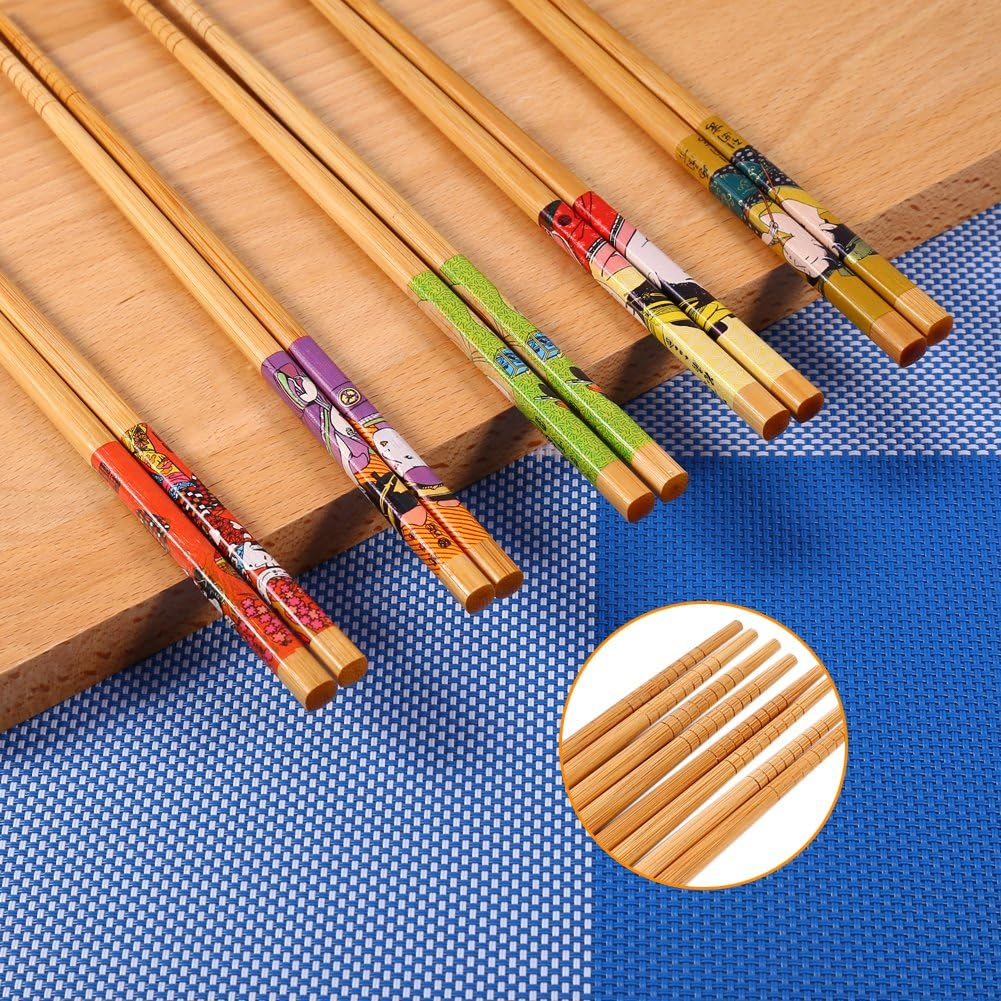 5 Pairs Bamboo Wooden Chopsticks Japanese Style Reusable Chopsticks Box Chop Sticks Set for Kitchen Dinner image number 6