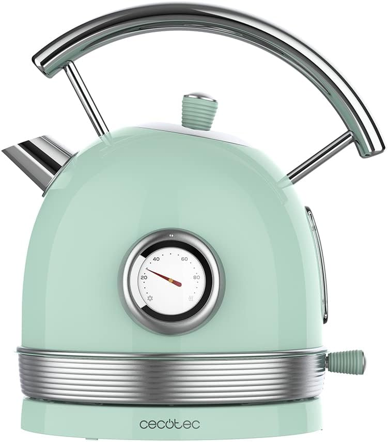 Cecotec Thermosense 420 Electric Kettle, Light Blue, 1.8 L Capacity, 2200 W, Temperature Display, 360&deg; Base, Stainless Steel, Vintage Style, Blue, Automatic Shut-Off, Bpa-Free