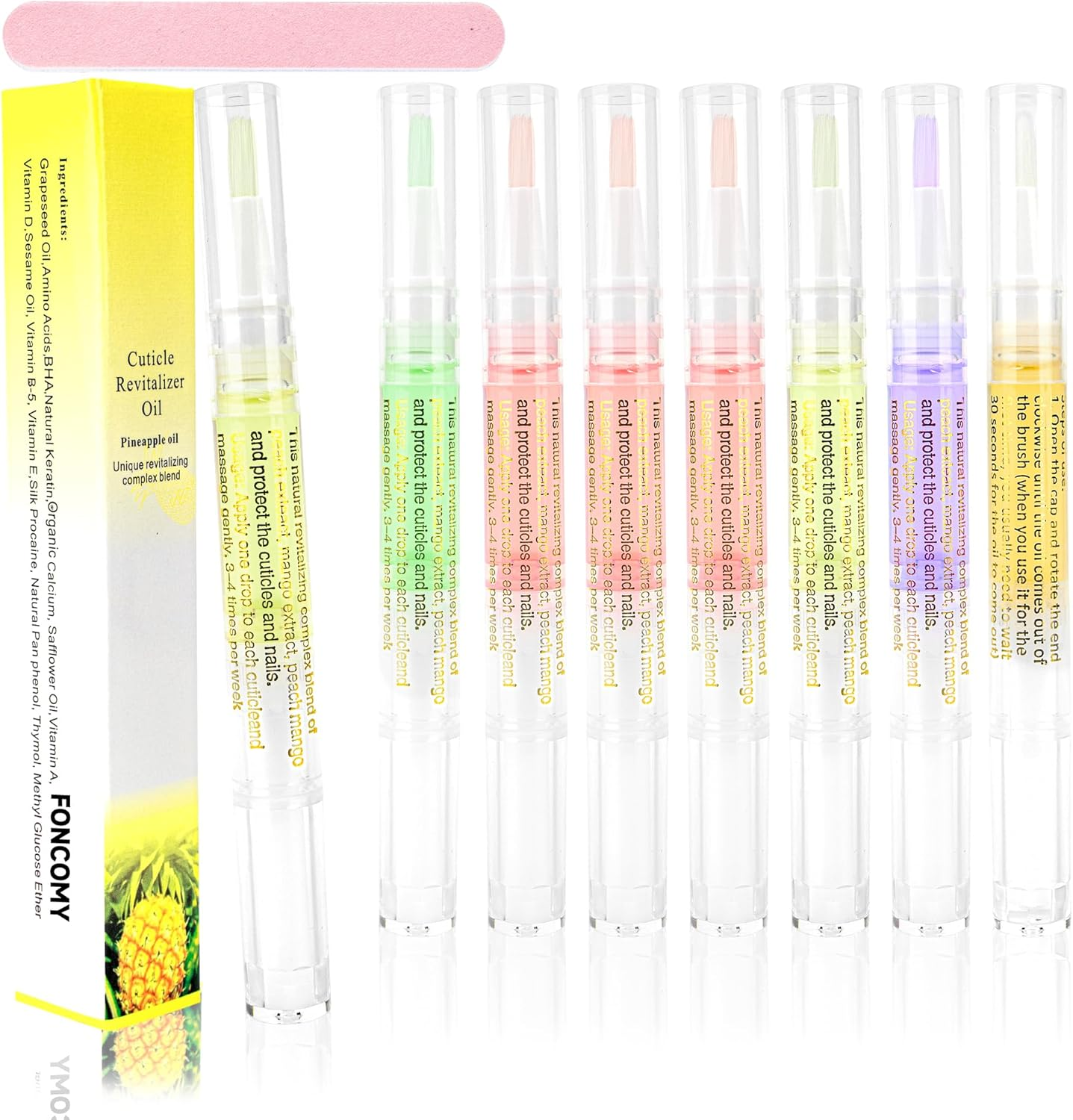 Cuticle Oil Pens - 4 PCS Revitalizing Oil Pen with Soft Brush for Nail Care, Cuticle Softener to Prevent Dry and Cracked Nails with Nail File, Mixed Scents