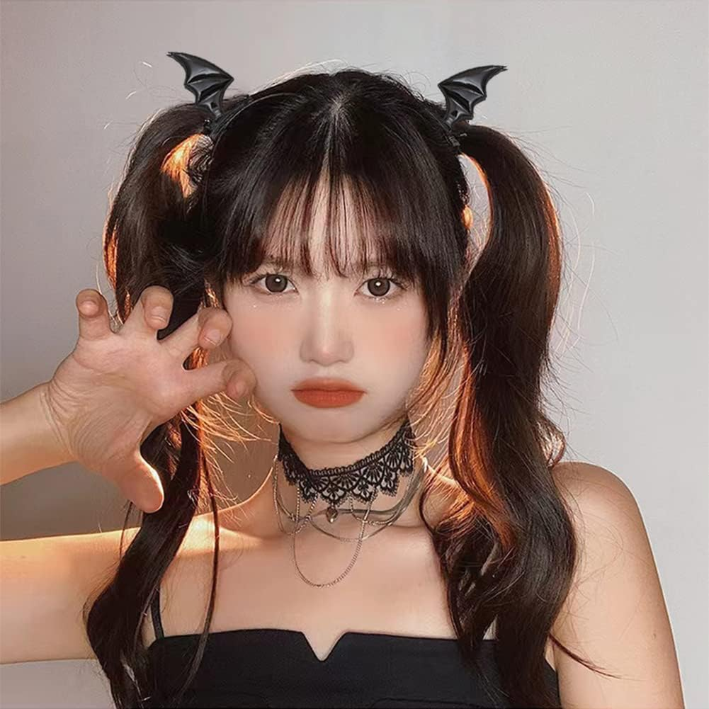 Halloween Bat Hair Clips and Devil Ear Headband for Women Girls - Black Barrettes for Cosplay Accessories - Black image number 4