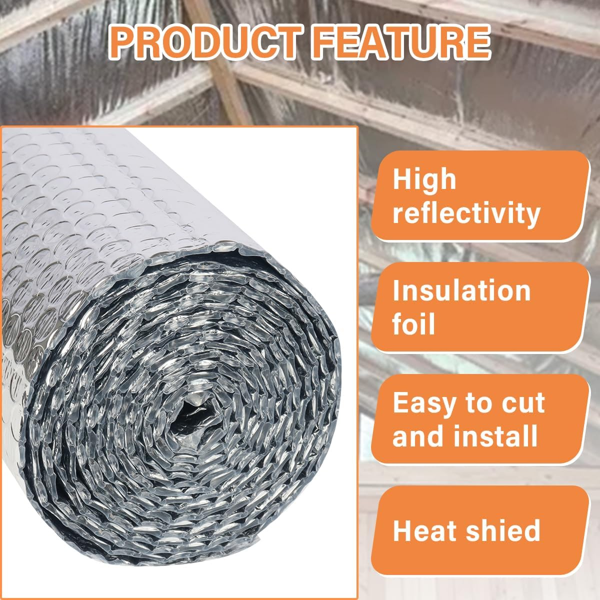 Double Reflective Insulation Roll, 23.6&ldquo;X10&lsquo; Double-Sided Aluminum Bubble Insulation Roll, Rv Window and Window Insulation for Winter and Summer, Garage Door, Roof, Car image number 6