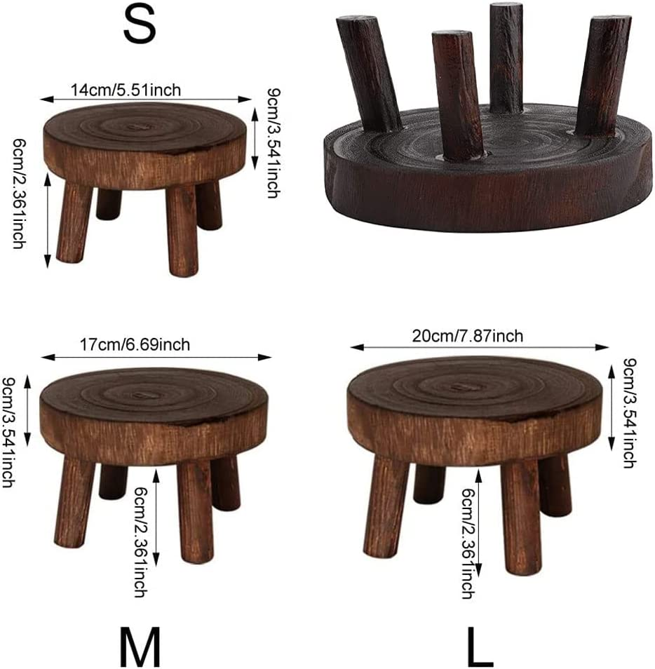 Mini Corner Small Plant Stands for Indoor Plants Rack Mid Century Modern Wood Planter Holder Stool Flower Pot Outdoor round Wooden Stool Display Stand for Patio,Home Garden Decor (S) image number 4
