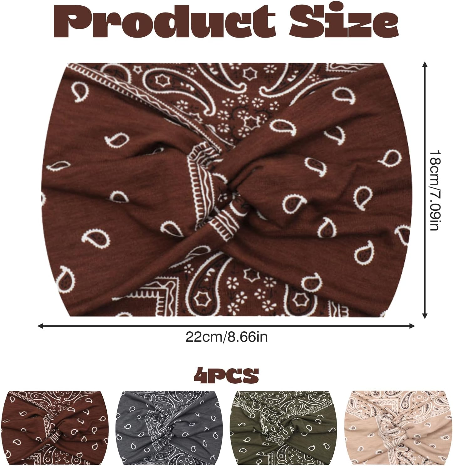 Pack of 4 Women'S Summer Boho Clothing Women'S Headbands, Headscarf, Elastic, Hair Bands, Hair Scarf Women for Tying Colourful, Make-Up Headband Girls, Hair Accessories Women, Headband Sport image number 2