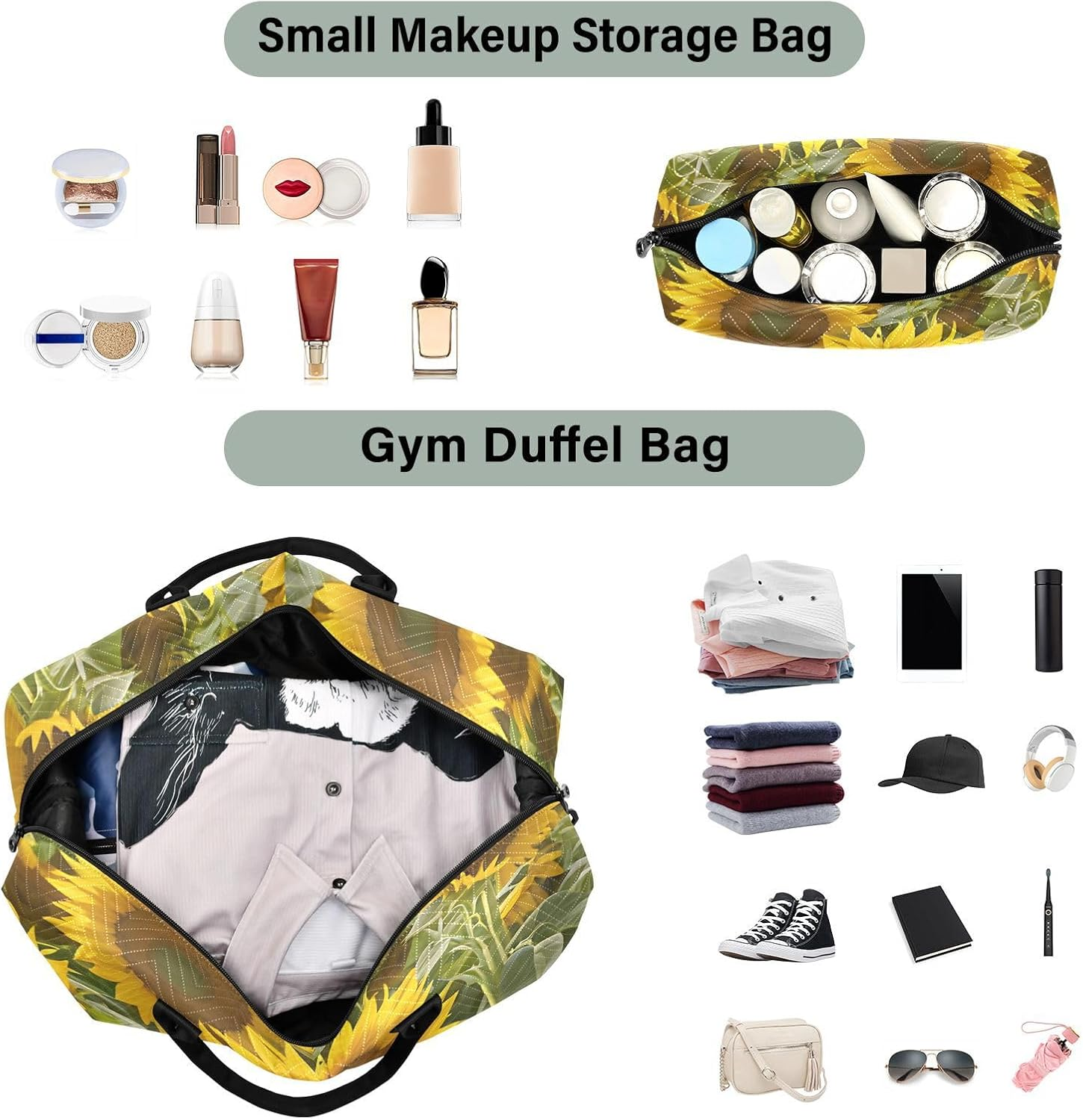 XYMZR Travel Duffel Bag, Sunflower Painting Sports Tote Gym Bag, Shoulder Weekender Overnight Bag for Women Men, Carry on Luggage with Toiletry Bags, Multi-Colored, Utility image number 1