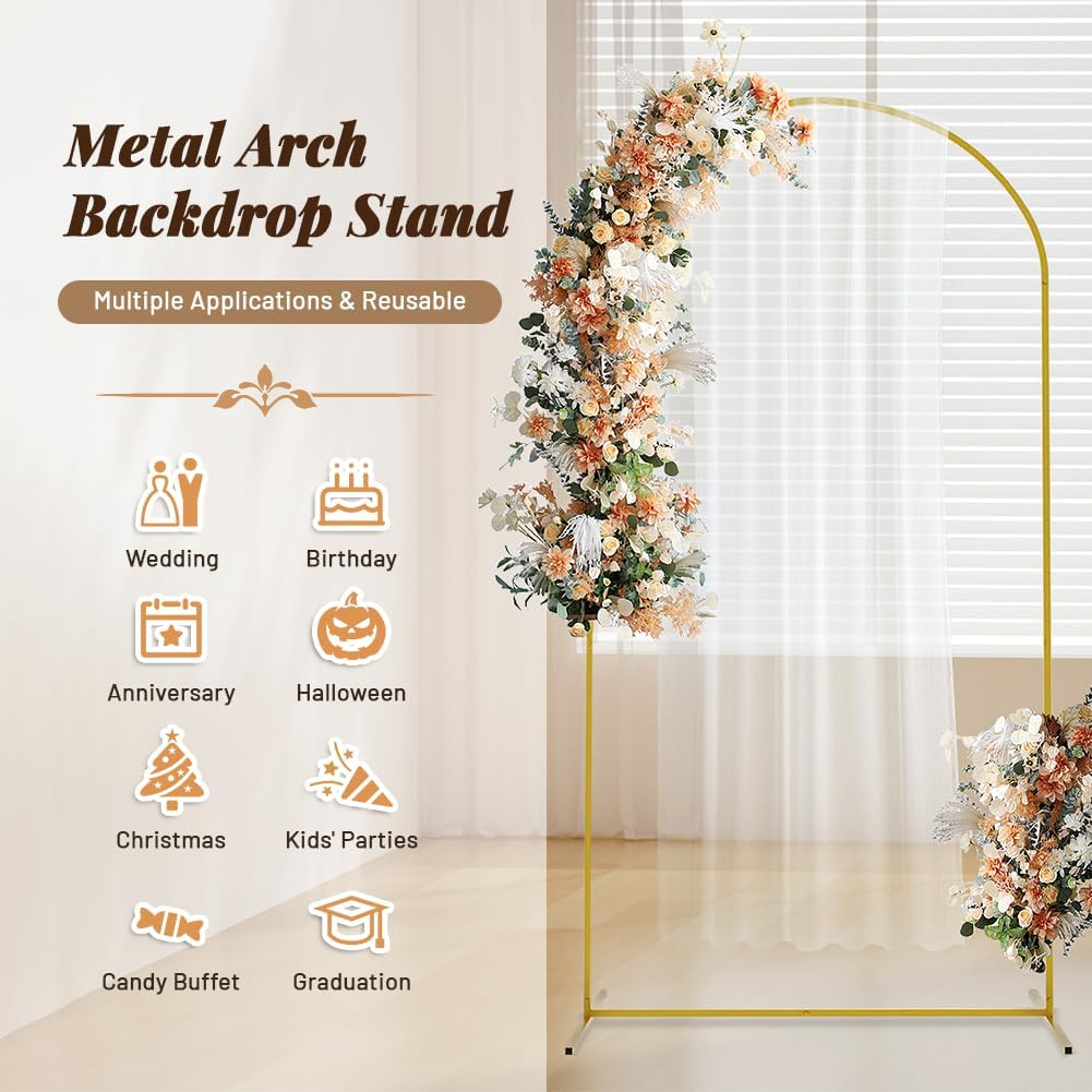Newsmarts 7.2FT Wedding Door Arch Gold Metal Backdrop Stand Frame for Baby Ceremony Party Garden Decoration image number 2