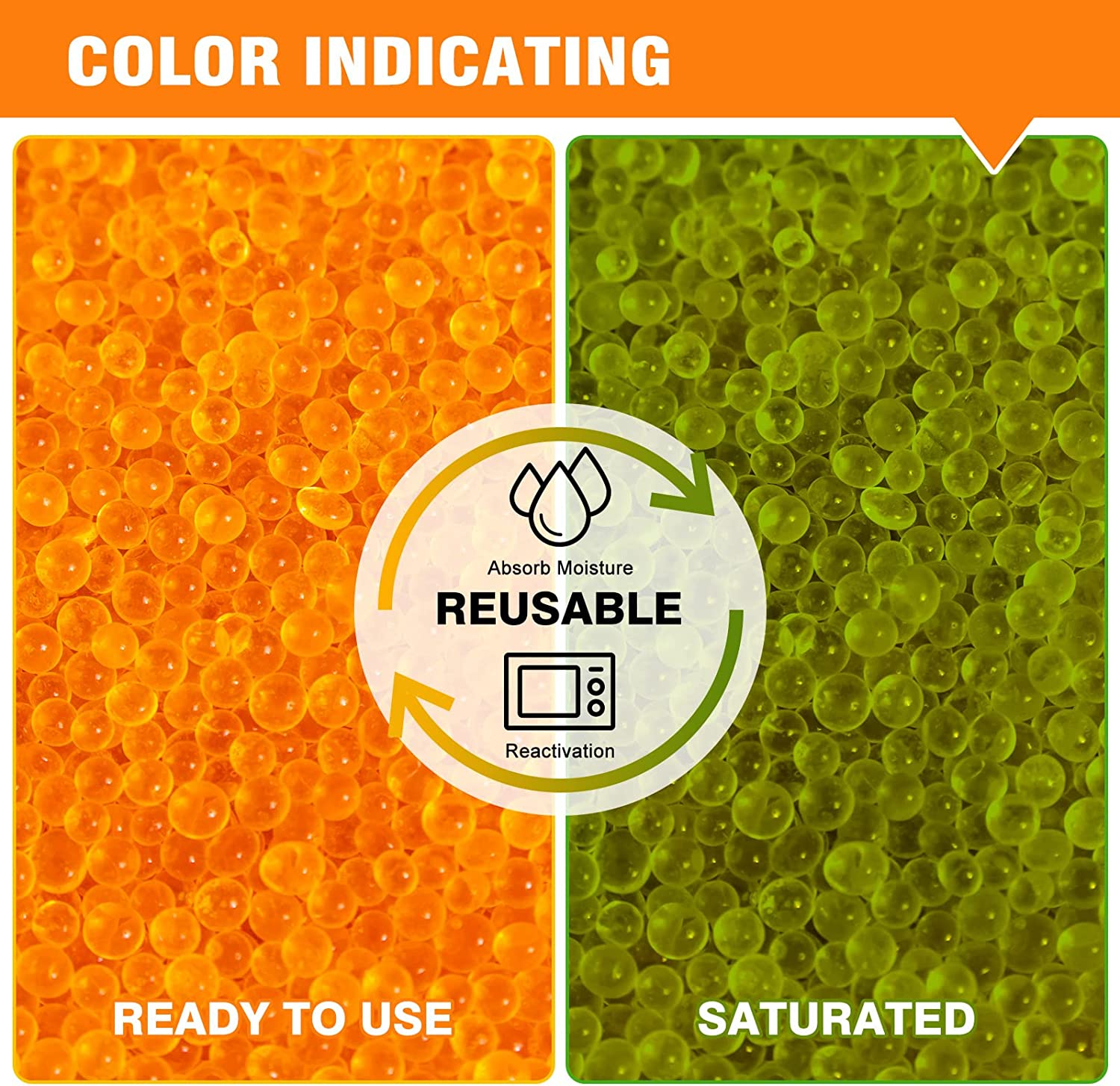 Durimoiy [5.2 LBS] Orange Premium Indicating Silica Gel Beads Reusable (Industry Standard 2-4 Mm) - Rechargeable Desiccant Beads Bulk Reusable Silica Gel Desiccant image number 6