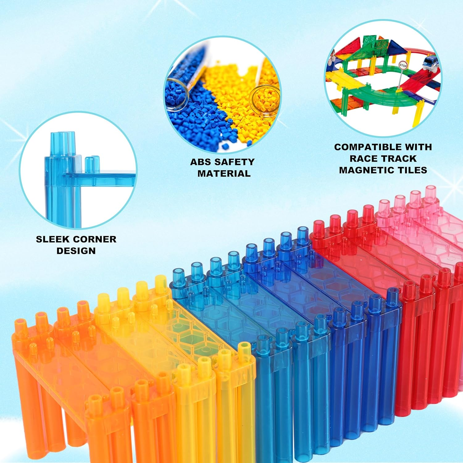 Picassotiles 12 Piece Support Column Expansion Supporting Pack for Magnetic Race Cartrack Magnet Tile Building Block Construction Kit Education Toy Boys Girls STEM Puzzle Toy Kids Boy Girl Toddler 3