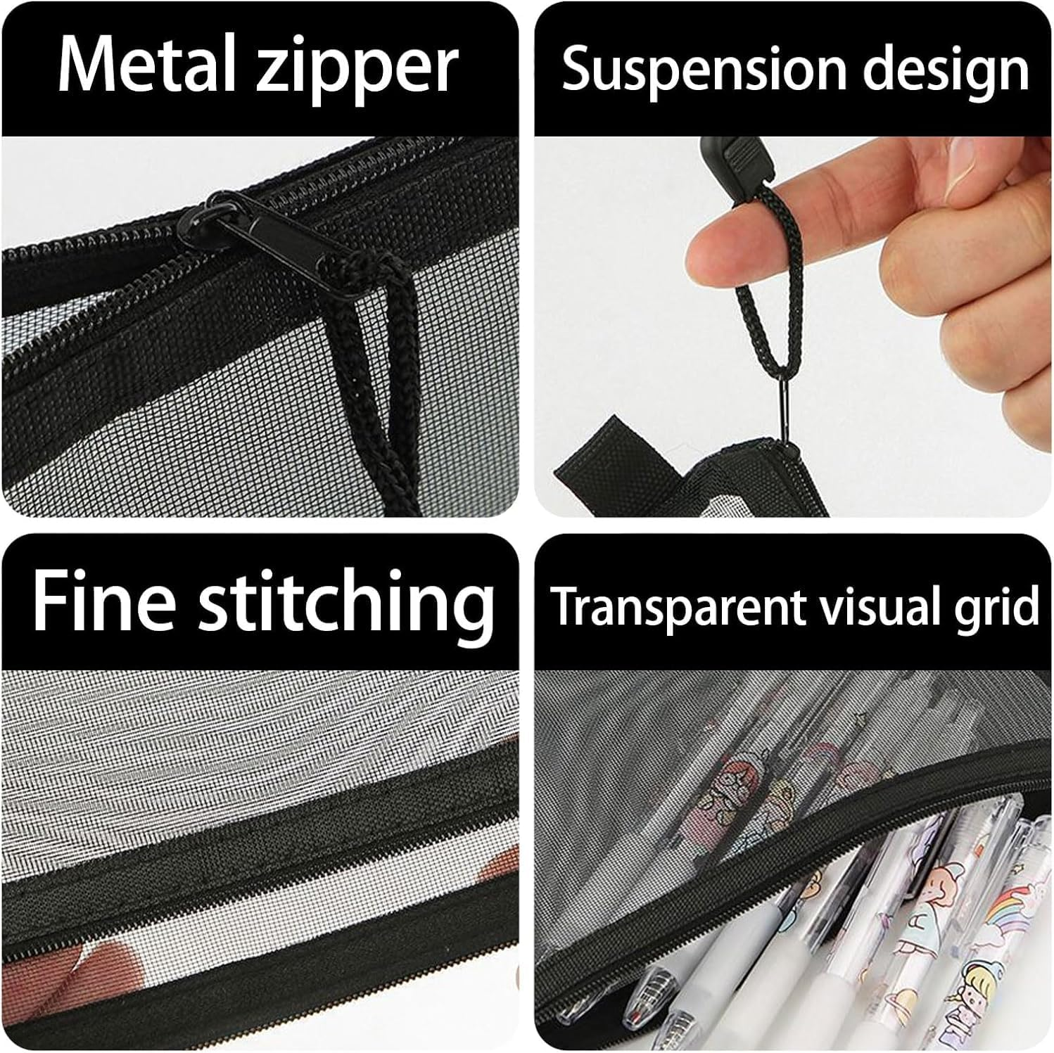 Mini Zipper Mesh Bags, 12Pcs Black Mesh Makeup Bags Nylon Cosmetic Pouch with Zipper, Nylon Mesh Coin Purse Small Zipper Pouch for Lipstick Key Credit Card